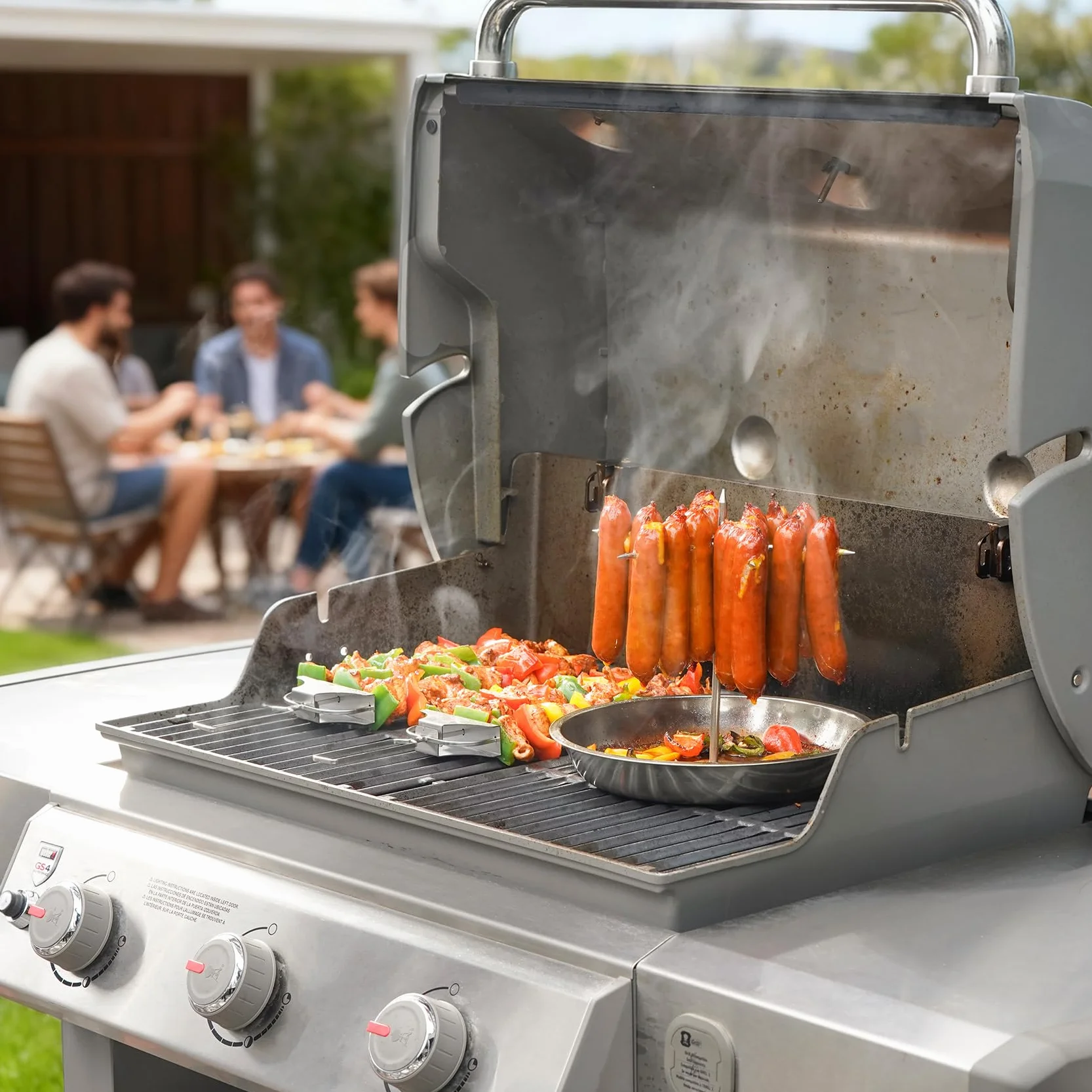 Onlyfire Pionowy rożen z wyjmowanym uchwytem do mięsa, pionowy rożen ze stali nierdzewnej z 2 różnymi uchwytami do brazylijskiego BBQ, całego kurczaka, indyka, rożna do piekarnika, grilla gazowego
