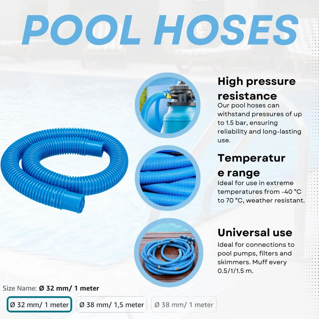 COIL Elastyczny wąż basenowy 32/38 mm z PCW U/PE-LD – odporny na promieniowanie UV i temperaturę, od -40°C do 70°C – idealny do pomp filtrujących, węży basenowych (niebieski, Ø 32 mm/1 metr)