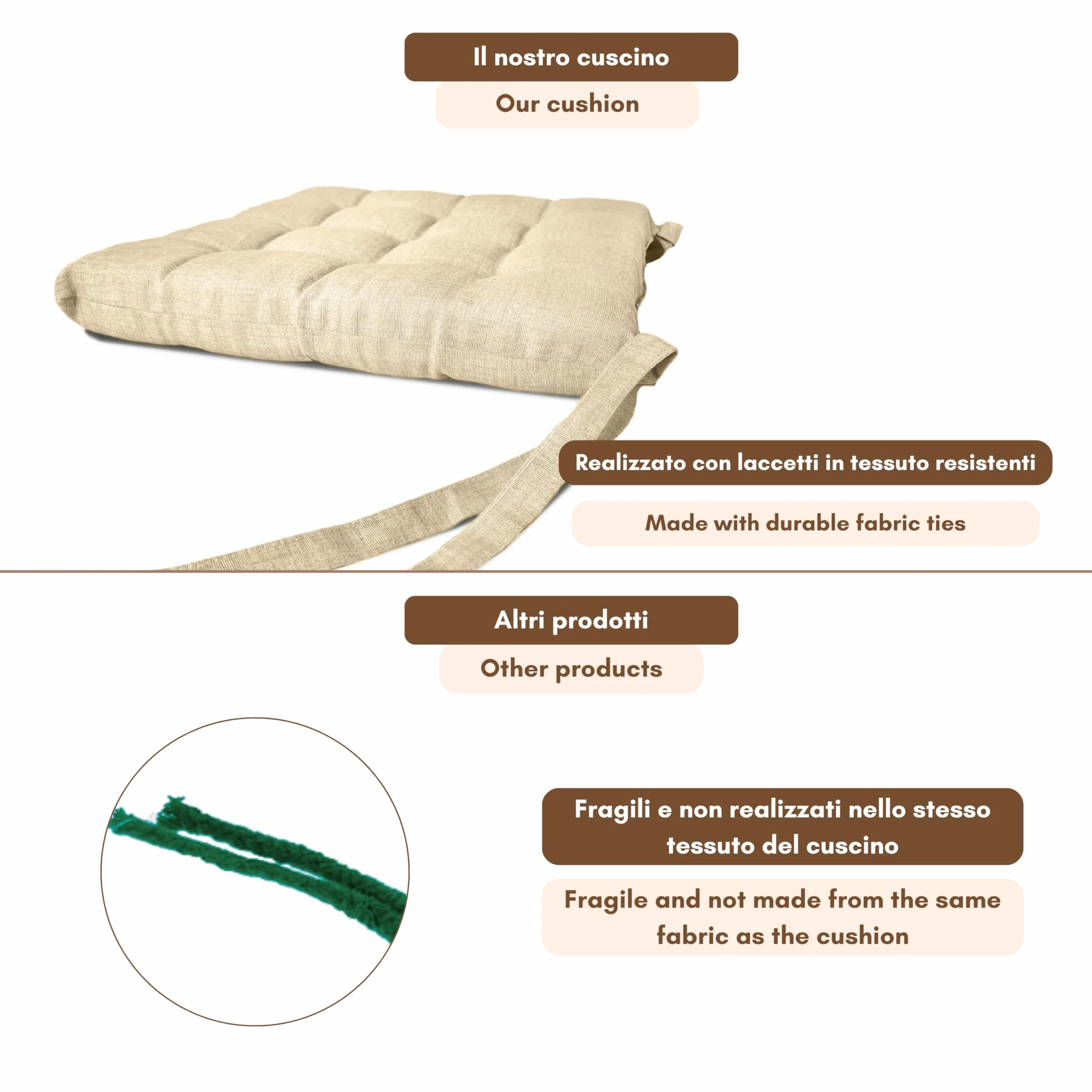 Zestaw 4 lub 6 poduszek na krzesła kuchenne, wyprodukowano we Włoszech - Poduszki na krzesła kuchenne 6 40 x 40 cm grubości 6 cm - poduszki z gąbki i miękkiego akrylu (4, kość