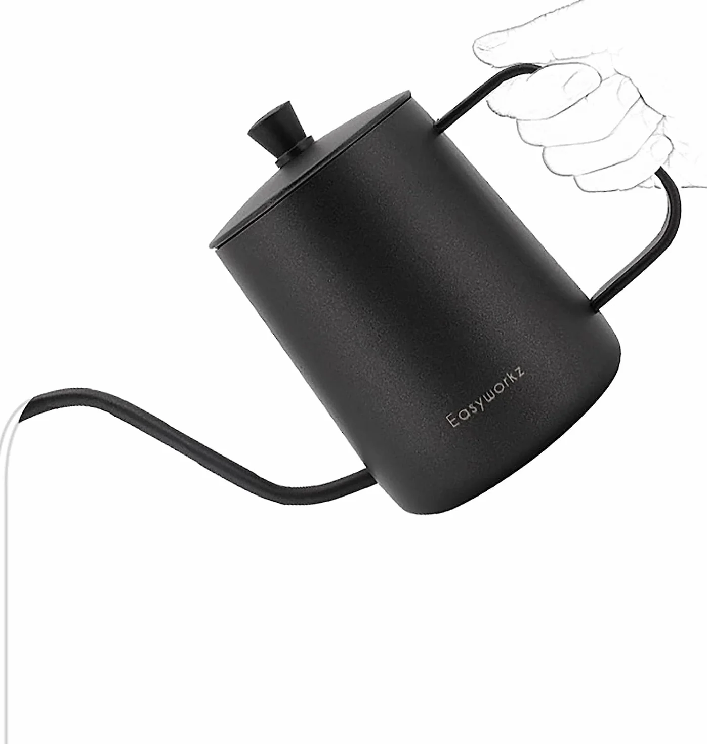 Easyworkz Czajnik przelewowy Dzbanek do kawy ze stali nierdzewnej z gęsią szyją i wąską wylewką 350 ml (czarny)