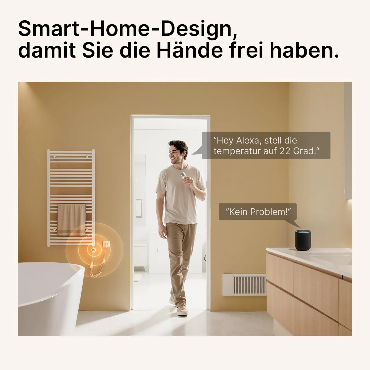 EMKE Pręt grzewczy z termostatem do grzejników łazienkowych 1200 W, wkład grzejny Smart WiFi ze stali nierdzewnej do grzejników, grzejnik na ręczniki, elektryczny biały