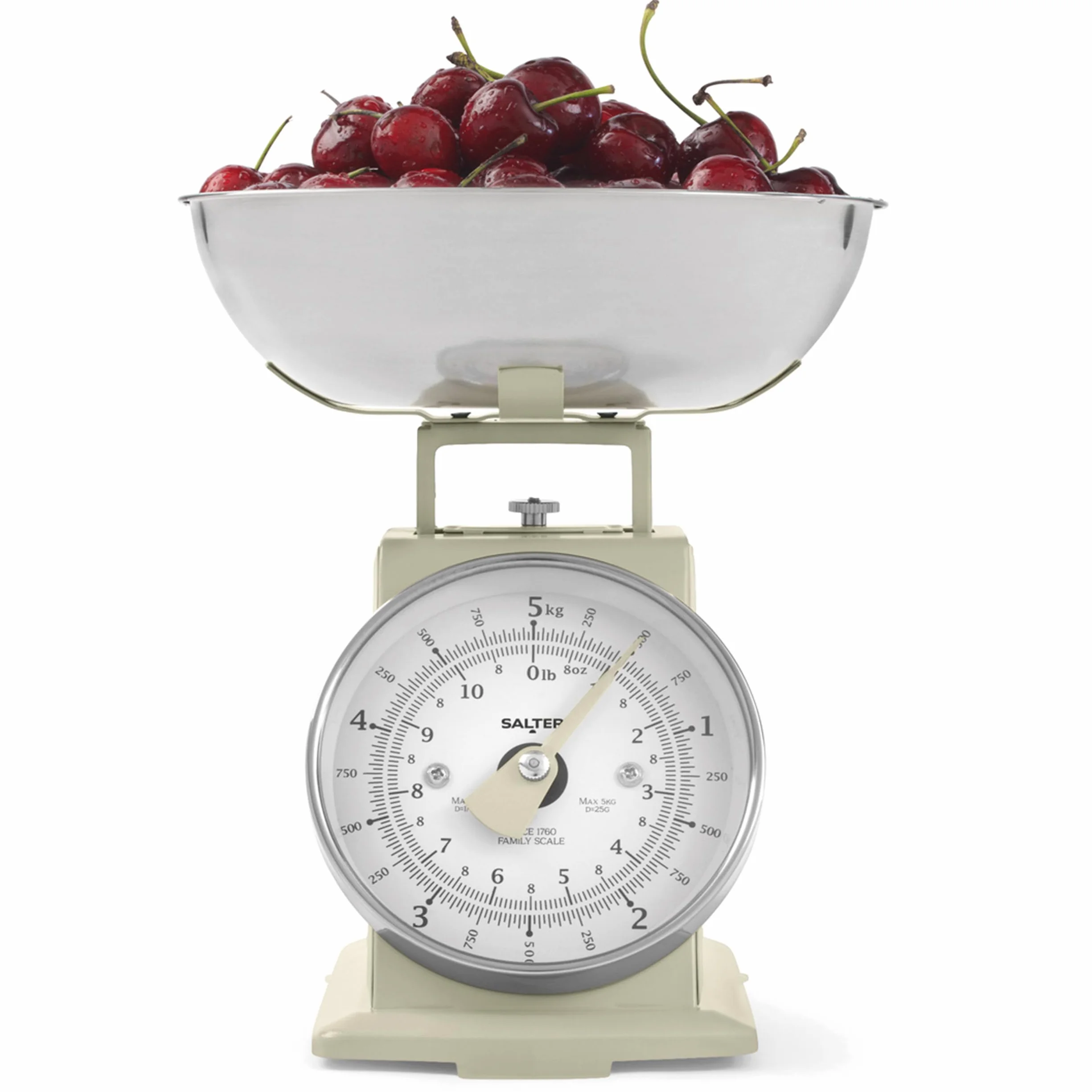 Salter SA00562CFEU12 Ponadczasowa mechaniczna waga kuchenna – pojemnosc 5 kg, miska nadajaca sie do mycia w zmywarce o pojemnosci 1 litra, skala do pieczenia, klasyczny design, duza tarcza cyfrowa