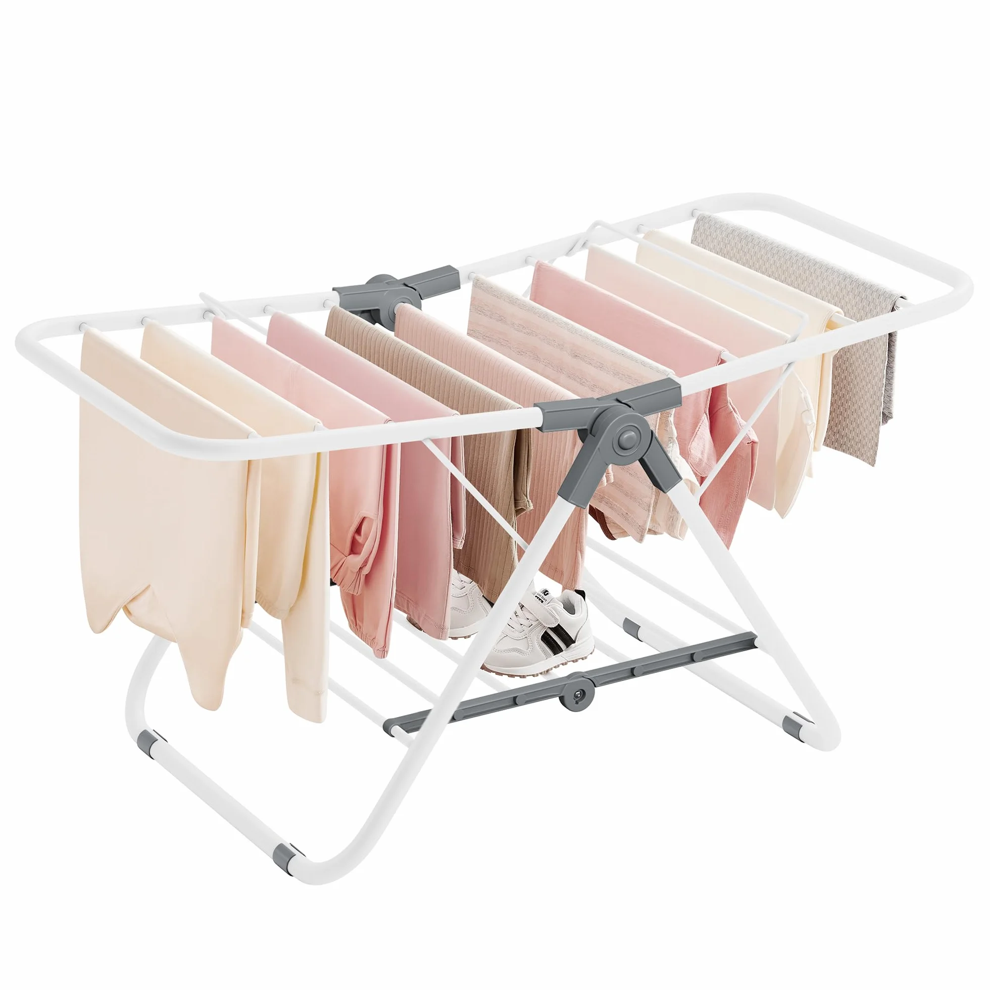 SONGMICS Suszarka na pranie, składana, stojąca suszarka z 2 skrzydłami, zajmuje mało miejsca, metalowa, na małe ubrania, ręczniki, łazienka, balkon, 44 x 101 x 54 cm, biała chmurka LLR504W01