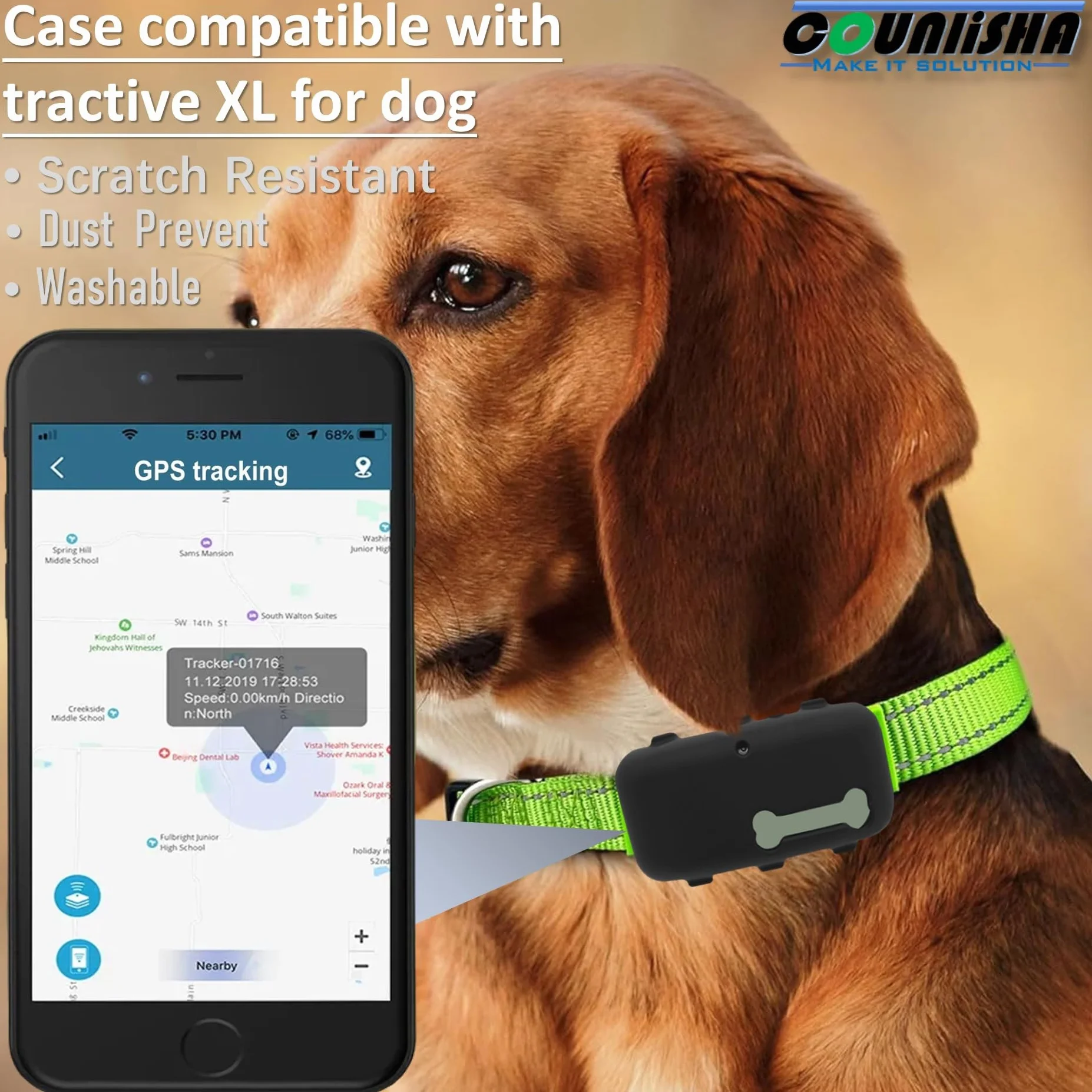 Silikonowy uchwyt kompatybilny z Tractive XL GPS lokalizator psów, gumowa osłona odporna na zarysowania z paskiem do obroży