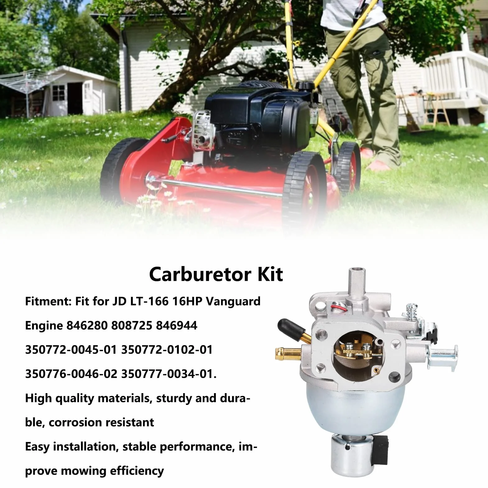 Zestaw Gaźnika, Zestaw Filtrów Gaźnika 847395 do Silnika JD LT‑166 16HP 846280 808725 846944 350772-0045-01 350772-0102-01