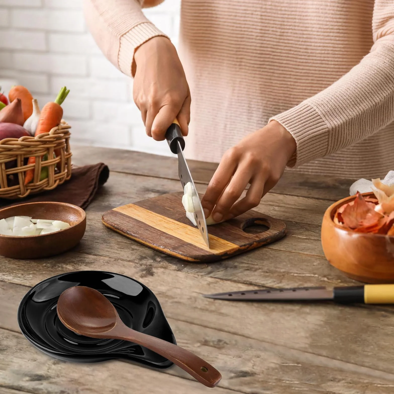 Ceramiczna półka na łyżki do kuchni, odporna na wysokie temperatury, duża półka na łyżki do chochli, łyżek, łopatek, nadaje się do mycia w zmywarce (czarna)