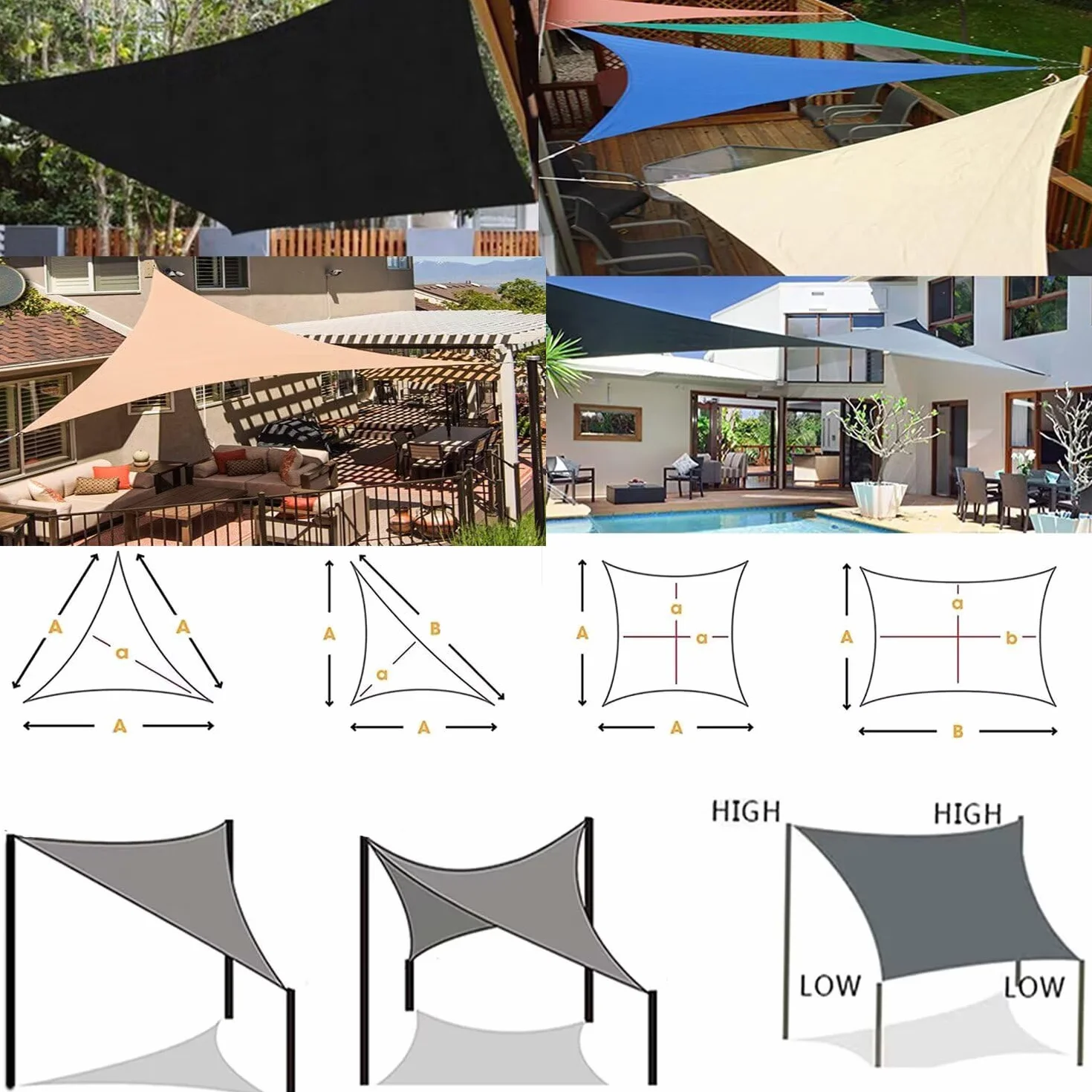 Żagiel przeciwsłoneczny do użytku na zewnątrz, wodoodporny, prostokątny, 1,5 x 2 m, ochrona przed promieniowaniem UV, do ogrodu, na patio, blok z liną, zestaw żagli, szary