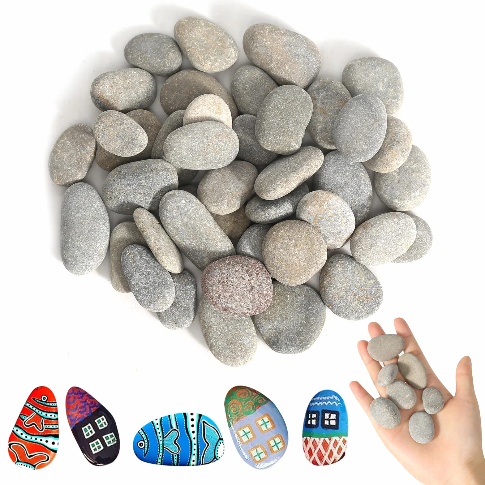 40 sztuk kamieni do malowania, 1-3 cm, malowane kamyki, gładkie kamyki do malowania, kamyki plażowe, kamienie dekoracyjne, kamień naturalny, "zrób to sam", kamienie do akwarium do kolorowego