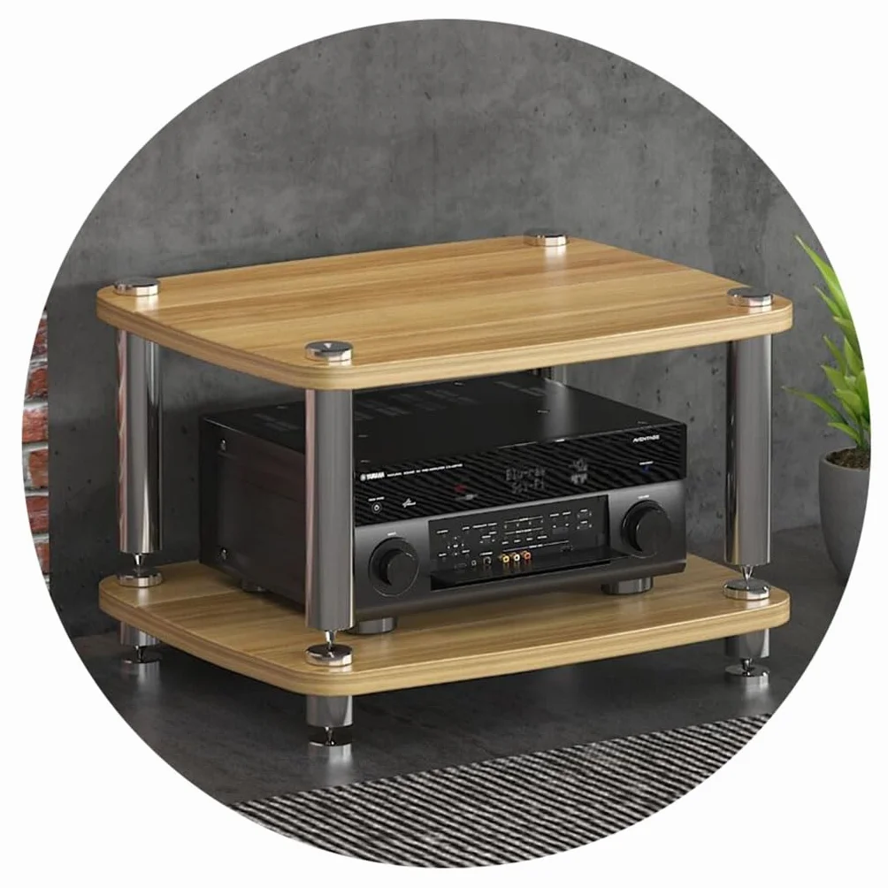 4-warstwowy stojak do szafki audio HiFi – stojak na płyty MDF z amortyzującymi nóżkami, półka na wzmacniacz mocy, drewniane wykończenie, 60 x 48 x 38 cm, idealny dla audiofilów i miłośników muzyki