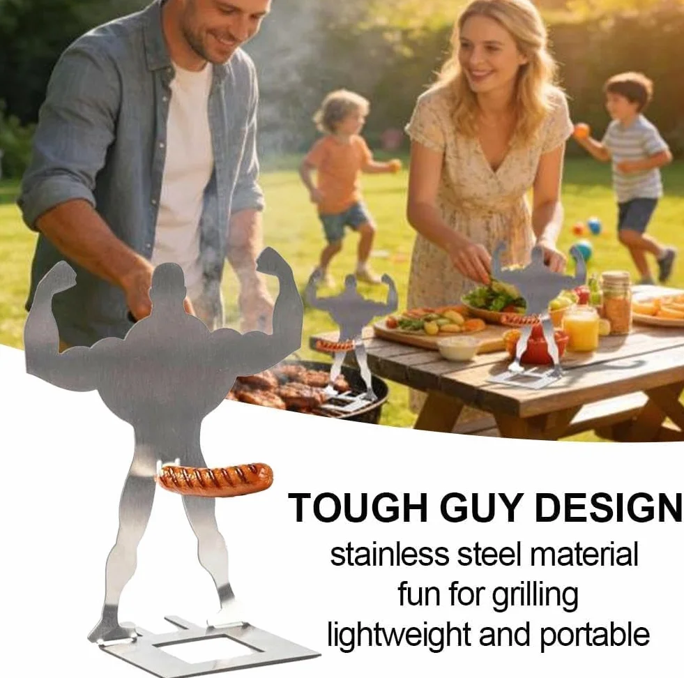 3 sztuki Funny BBQ Stand stojak na kiełbasy, stojak na kiełbasę, stojący mężczyzna, stal nierdzewna, składany, przenośny stojak na grill, piknik, imprezę, uroczystości rodzinne (A)
