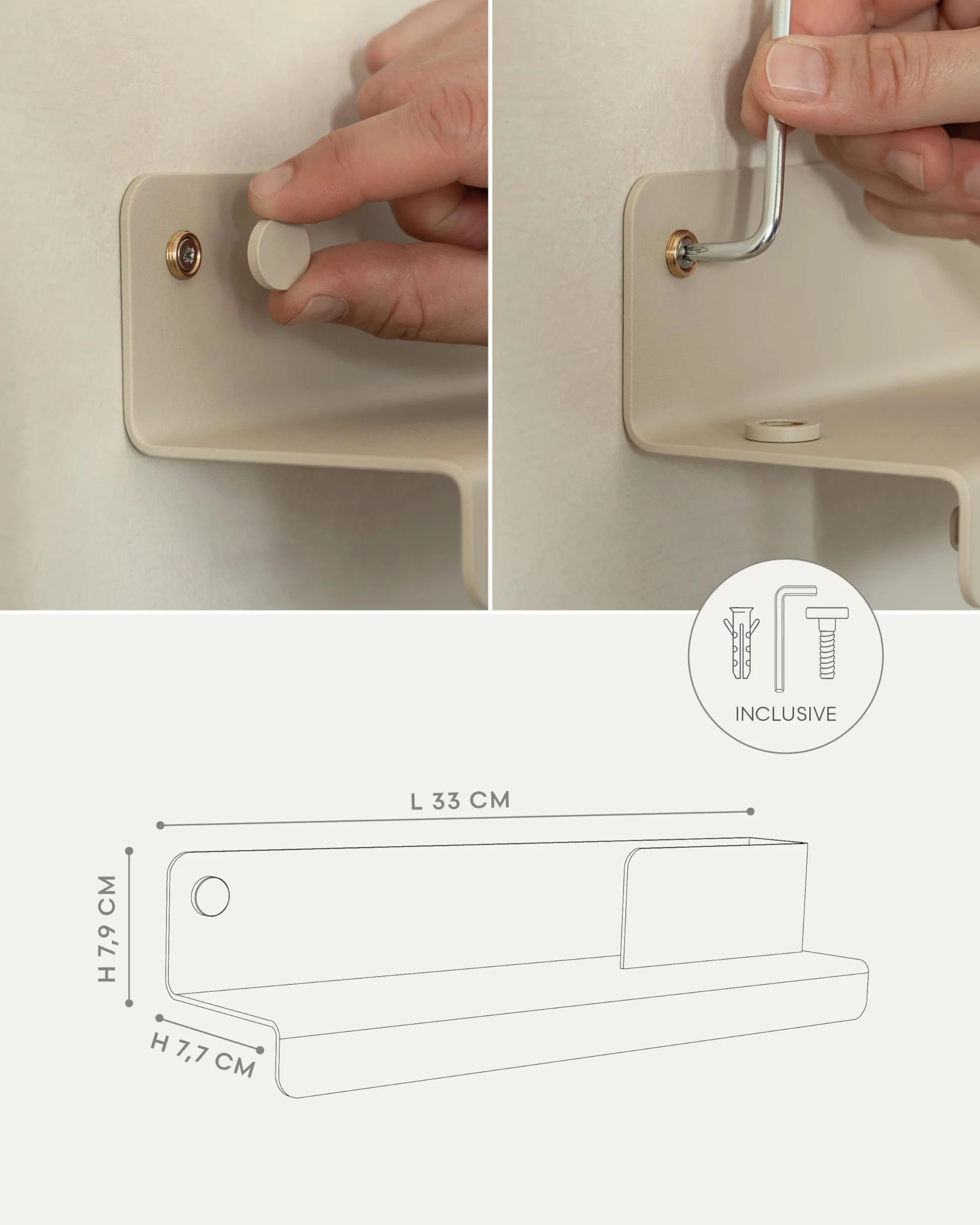 KAZAI. Wieszak na klucze 'Holmsen' | Minimalistyczny design wieszaków na klucze z Berlina | Nowoczesny uchwyt z metalową półką | Tablica jako mebel przedpokoju na ścianę | Taupe Piaskowy