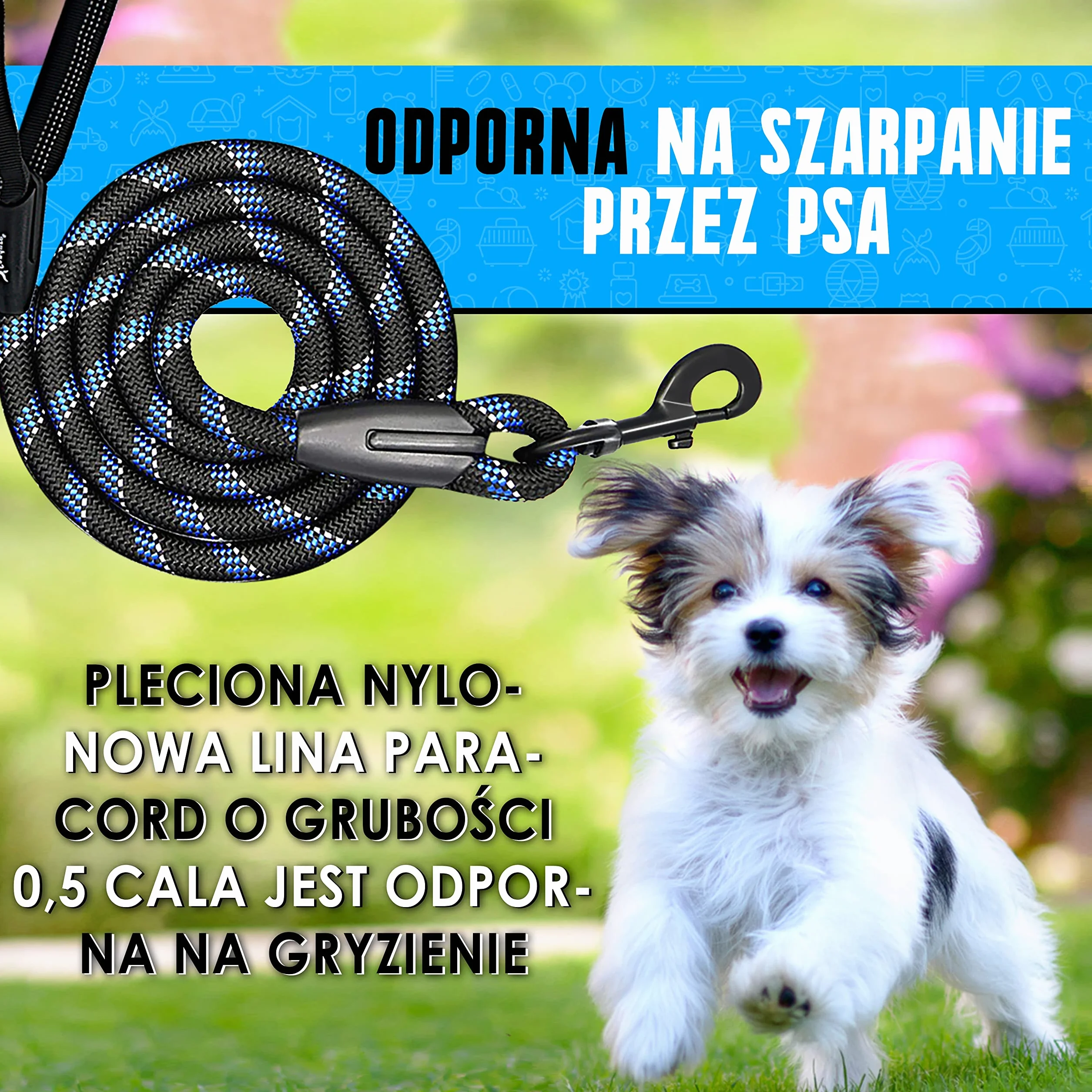 Candure Smycz dla psa z miękkim wyściełanym uchwytem i antypoślizgową liną dla psów do tresowania szczeniaków, małych, średnich i dużych psów, odpowiednia do biegania i wędrówek (czarna)