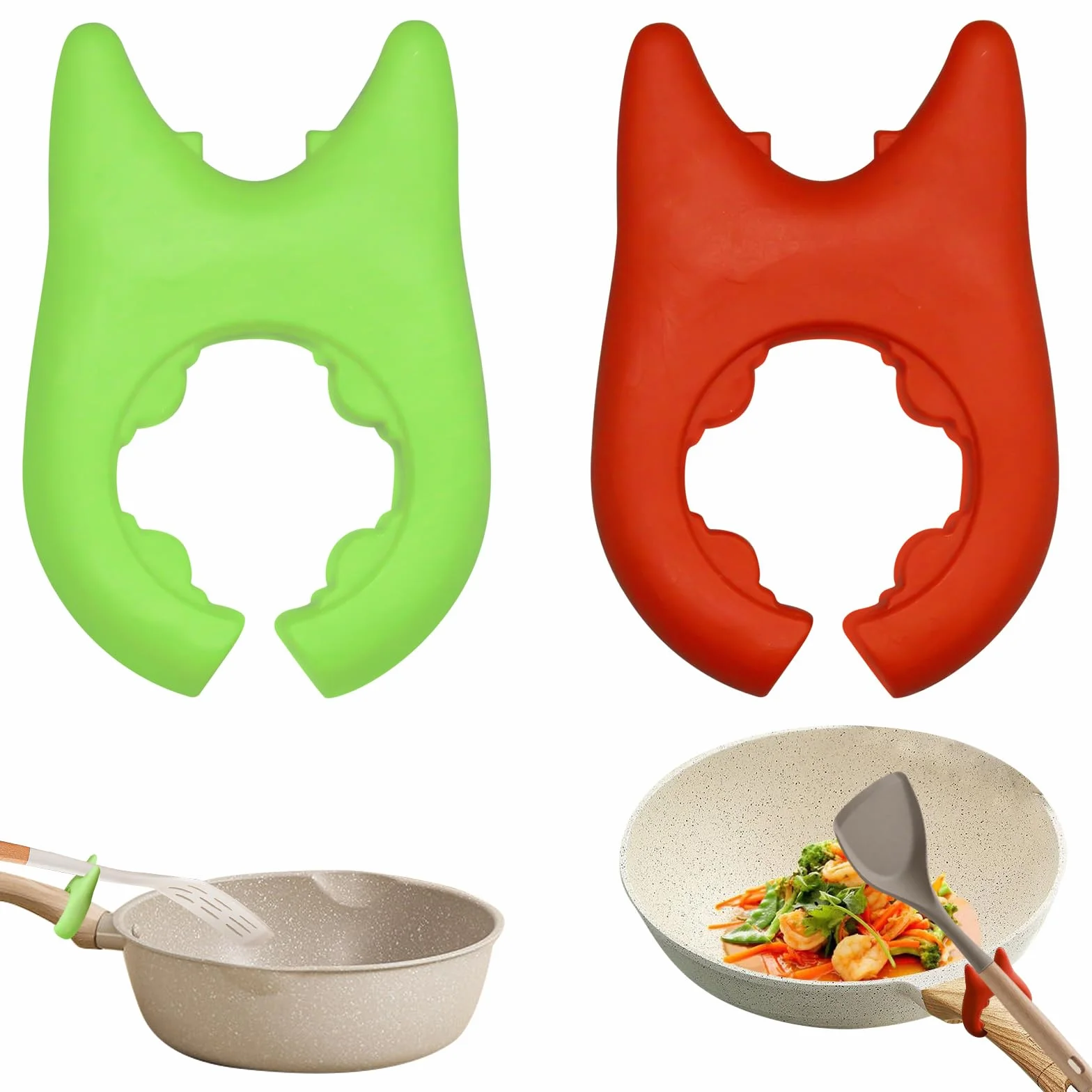 2 szt. Uchwyt na patelnię Spoon, Heat Resistance Spatula Bracket Clips, Silicone Pot Spoon Holder Pot Clip Holder for Pot, Kitchen Gadget…