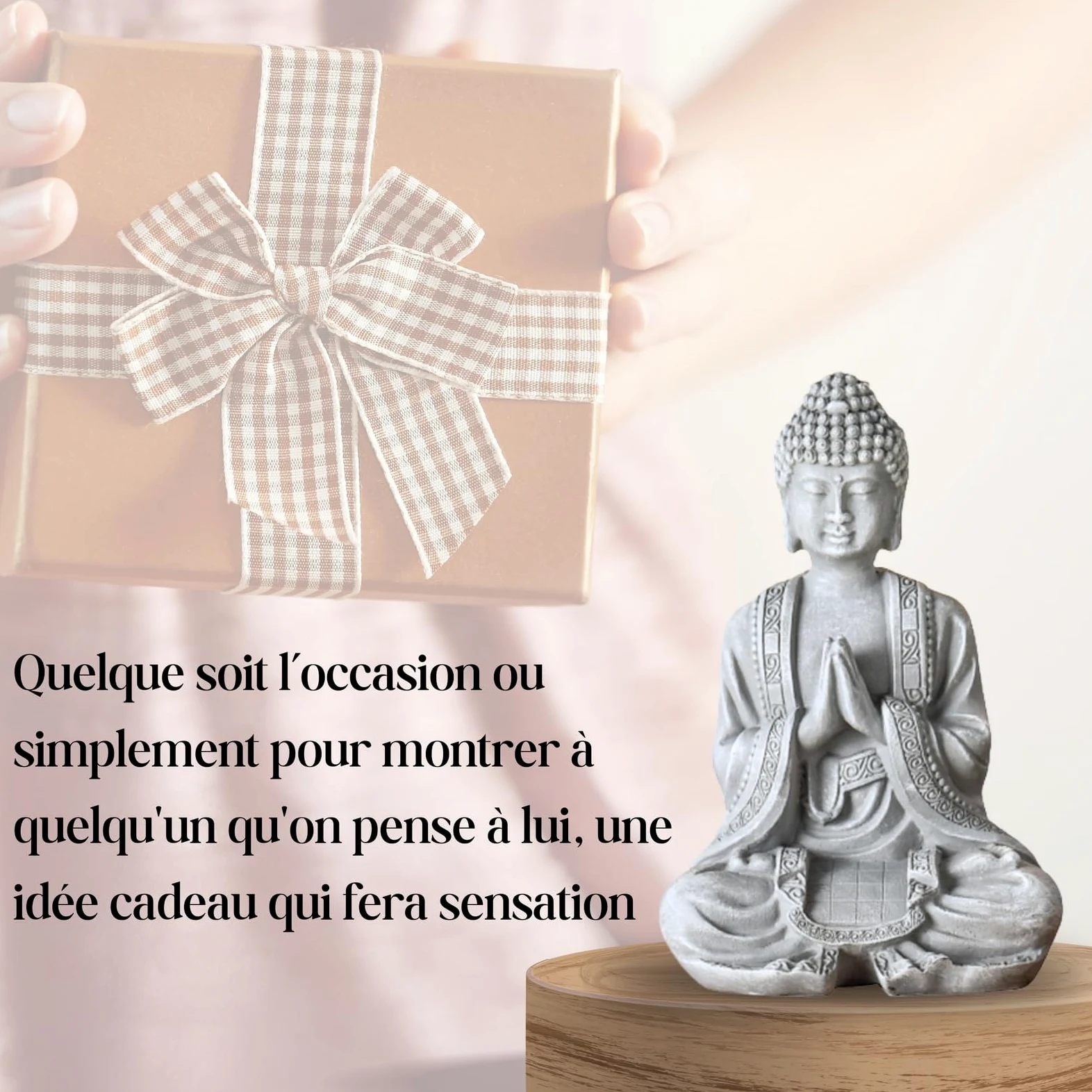 Zen'Light SBM2 - Szara Statuetka Buddy do Medytacji 2 - Zen i Feng Shui Dekoracyjna Statuetka - Uspokajająca i Relaksująca Atmosfera - Talizman Szczęścia - Wysokość: 12 cm