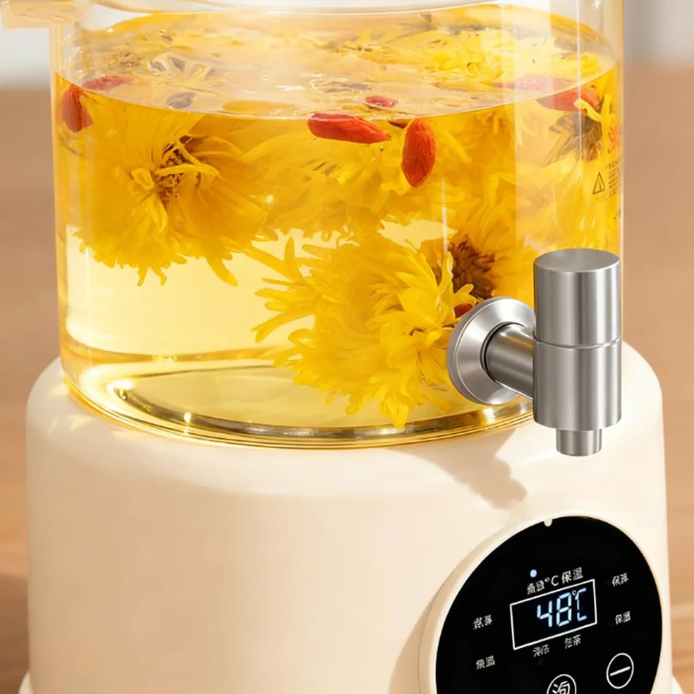 220V, 1000W Wielofunkcyjny Zdrowotny Garnek Automatyczny Domowy Garnek do Duszenia Szklany Garnek z Kranikiem do Parzenia Herbaty i Gotowania Wody (4L)