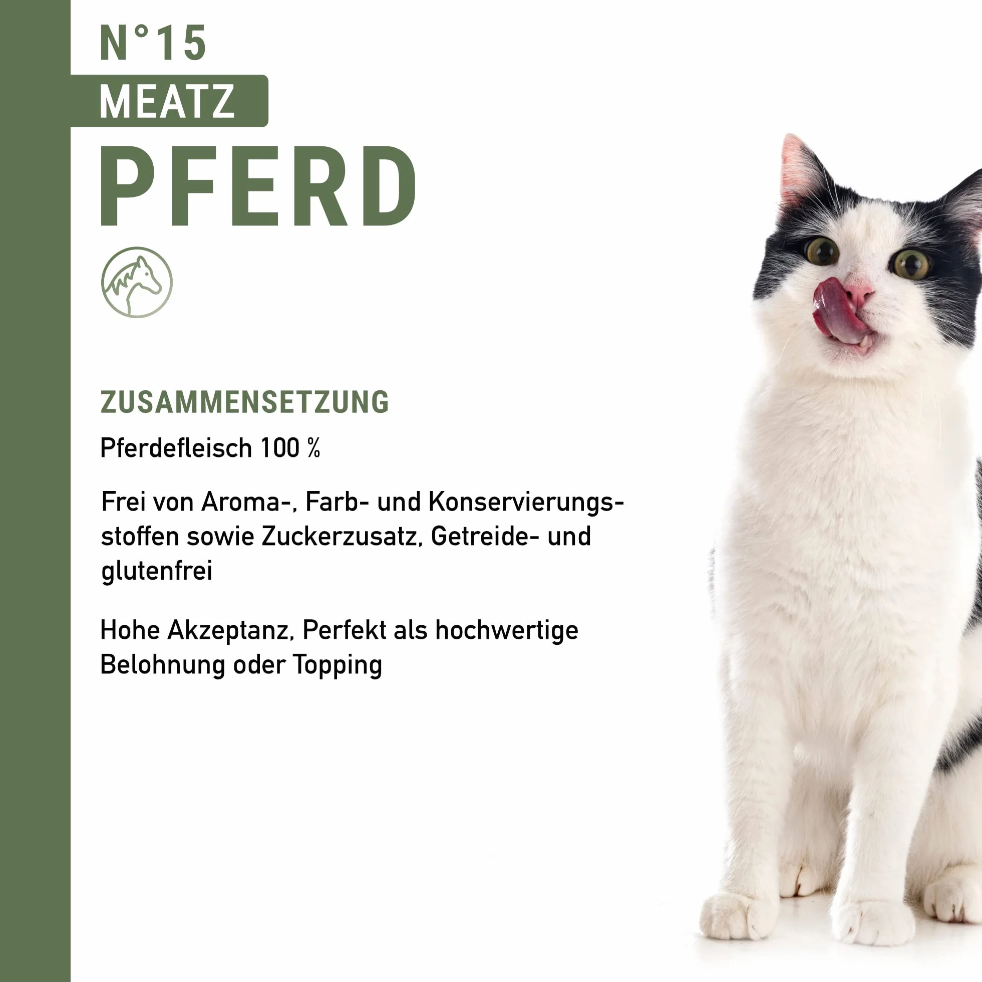 catz finefood Meatz smakołyki dla kotów, koń, nr 15, chrupiące paski ze 100% mięsa końskiego, przekąska dla alergików bez cukru, bez zboża (1 x 45 g)