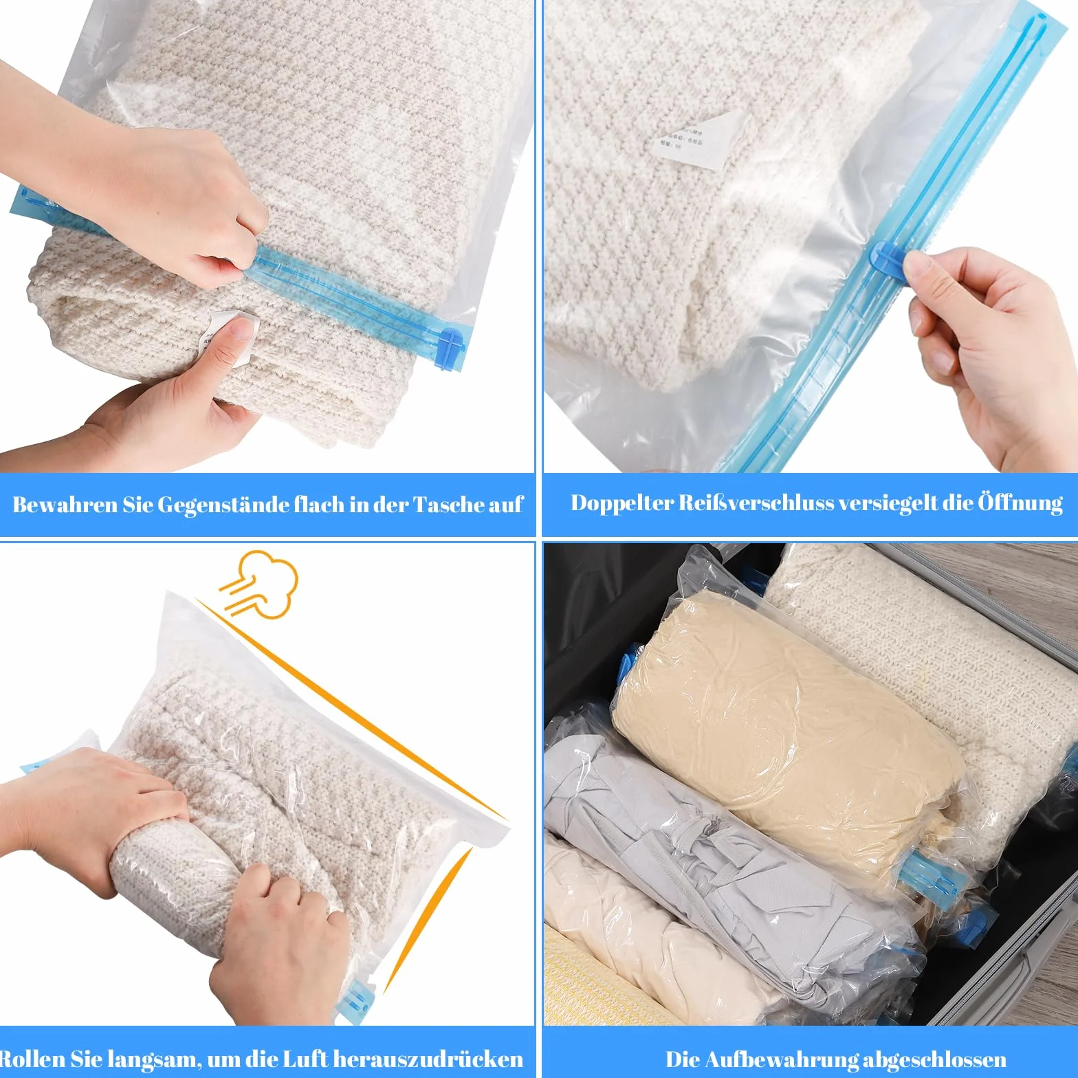 Dntorx Worki próżniowe na ubrania, 12 sztuk, 40 x 60 cm, worki próżniowe do ubrań, worki próżniowe, do wielokrotnego użytku, nie wymaga pompy próżniowej