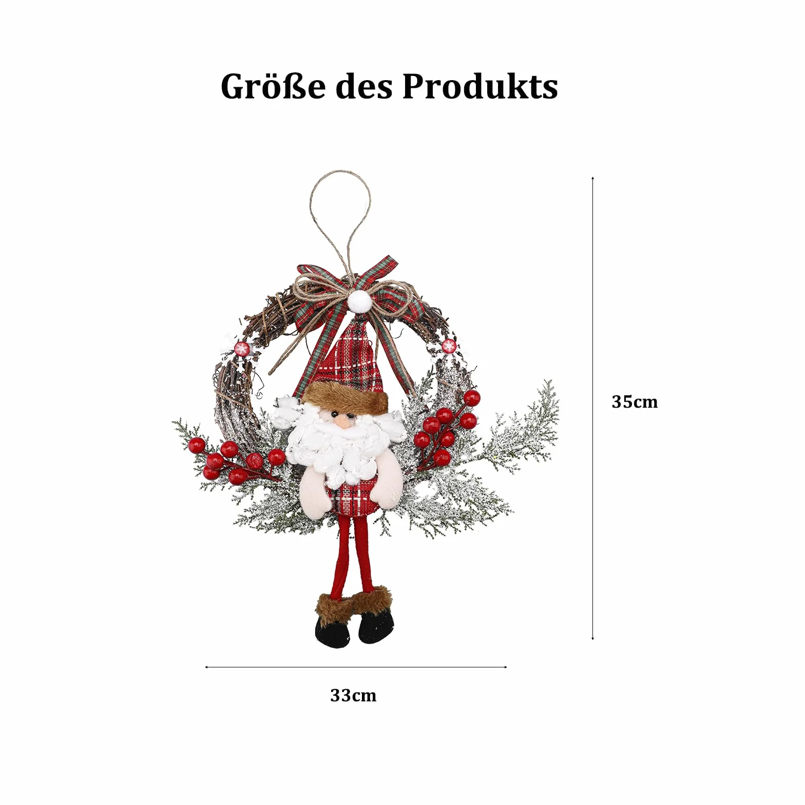 ENLACE Wieniec Bożonarodzeniowy 35 cm, Święty Mikołaj, Z Rattanu, Na Drzwi, Dekoracja Bożonarodzeniowa Do Zawieszenia