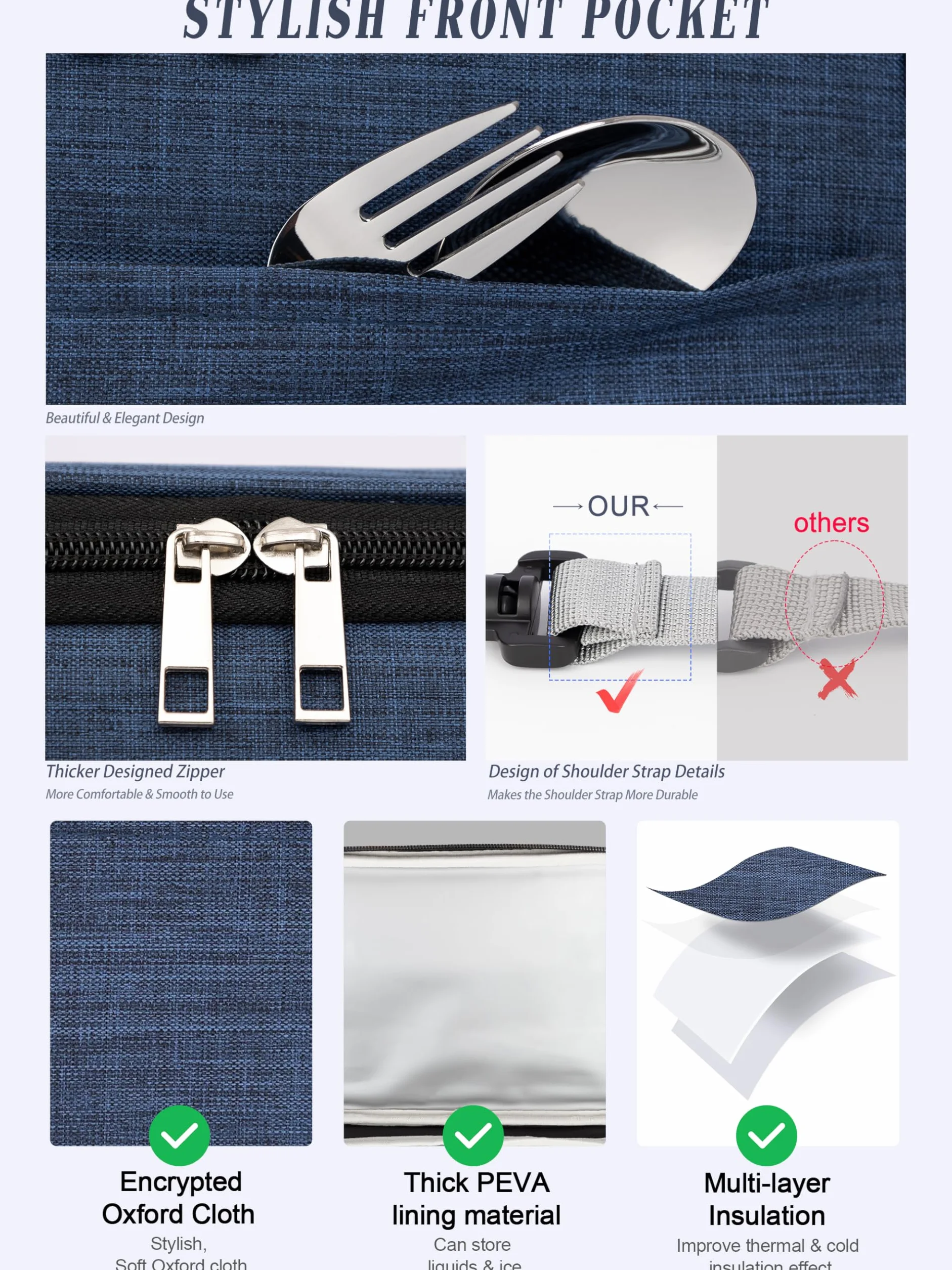 9L izolowana torba na lunch, [ odporna na przeciekanie podszewka ] torba chłodząca, torba na lunch Bento, składana termiczna torba na lunch do pracy podróży pikniku biurowego (Niebieski, 9L)