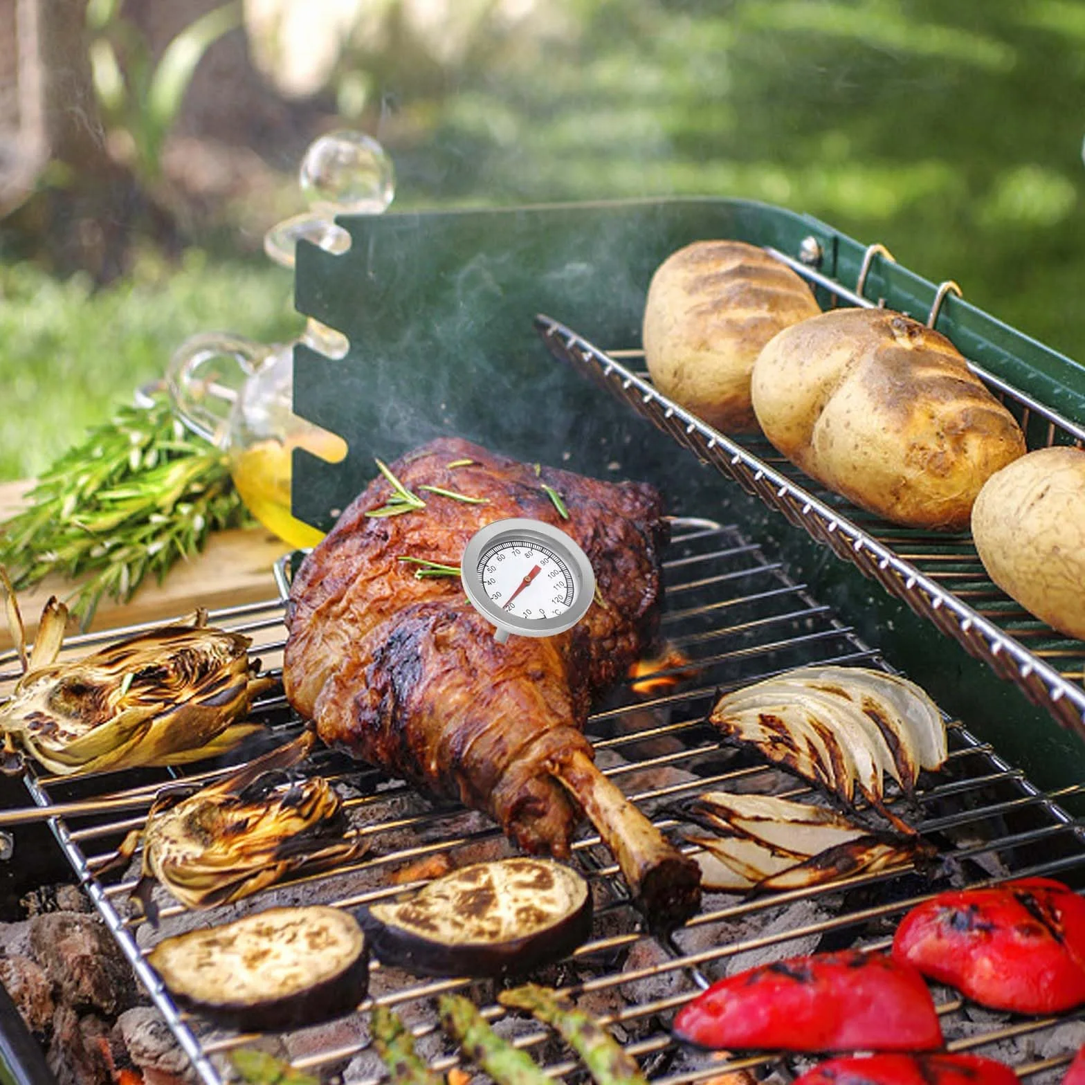 Colexy Termometr do grilla, analogowy, bimetalowy termometr ze stali nierdzewnej 0-120°C do pomiaru temperatury w komorze gotowania, do grillowania, pieczenia, wędzarni, pieca i pieca wędzarniczego
