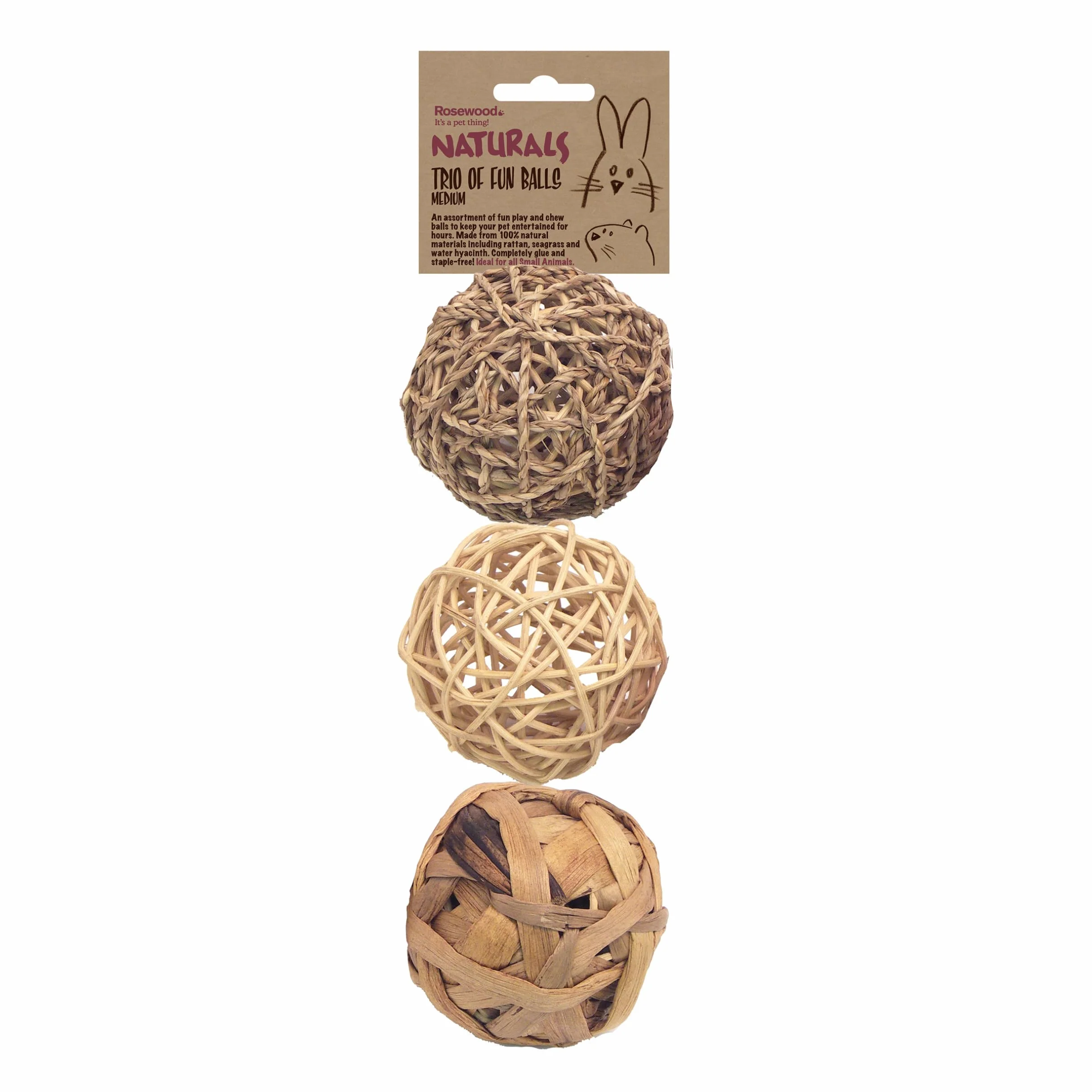 Rosewood Naturals Trio zabawnych piłek dla małych zwierząt