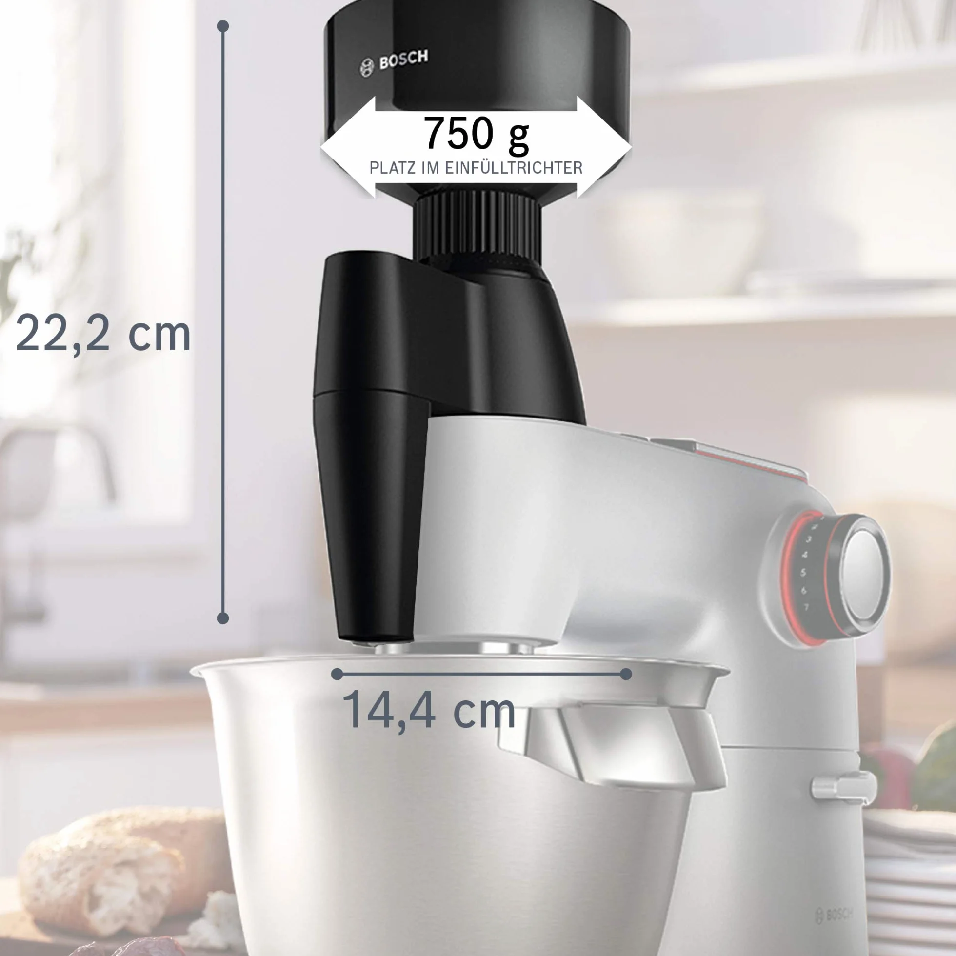 Bosch Młynek do zbóż MUZ9GM1, mechanizm mielący stożkowy, bezstopniowa regulacja stopnia mielenia, do wszystkich rodzajów zbóż (z wyjątkiem kukurydzy), czarny, pasuje do OptiMUM