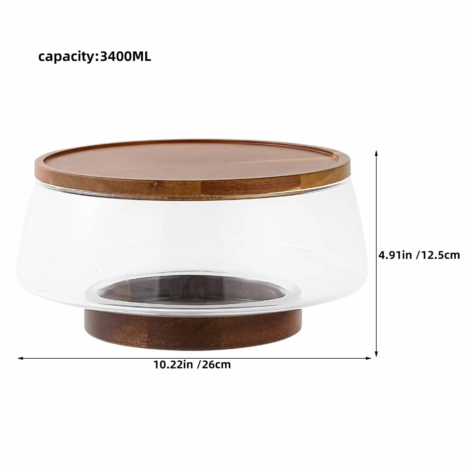 SHINEOFI 1 zestaw dużych szklanych misek do sałatki z drewnianą podstawą i serwerami do sałatek - 3,4 l/3,6 qt Elegancka miska do serwowania makaronu, owoców i przekąsek - Łatwa w czyszczeniu,