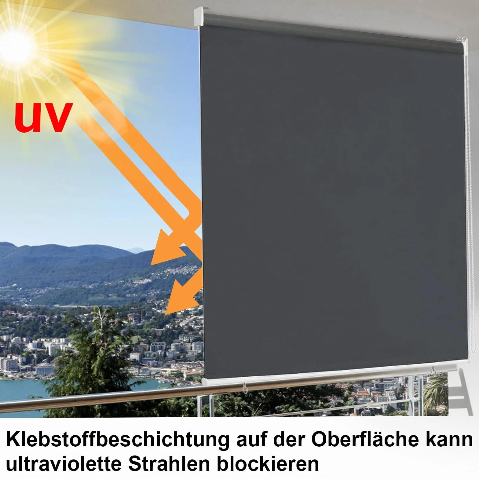 UISEBRT Roleta zewnętrzna, markiza pionowa, roleta balkonowa, do użytku na zewnątrz, roleta przeciwsłoneczna, ochrona przed promieniowaniem UV (180 cm x 240 cm, antracytowa)