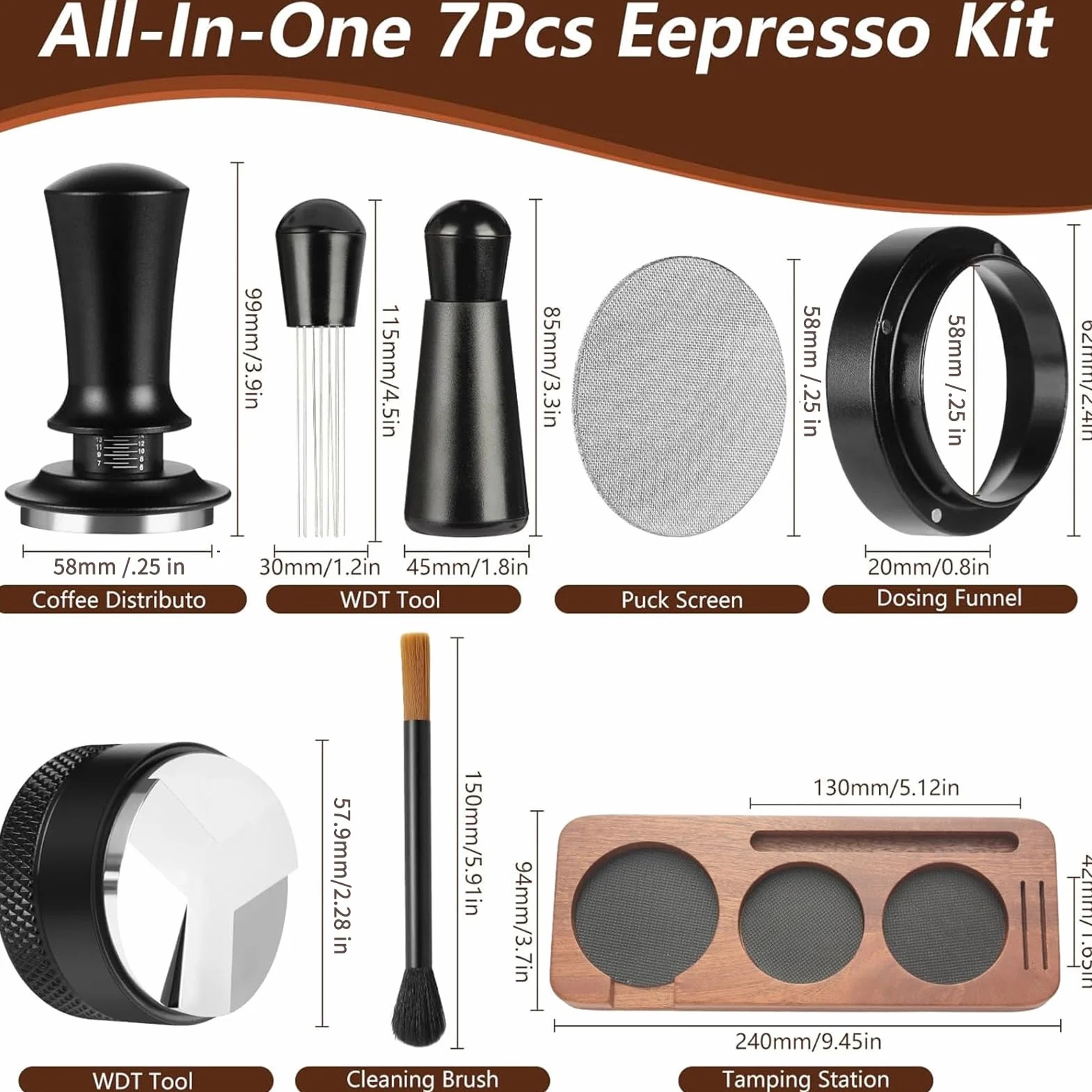Zestaw tamperów do kawy 58mm narzędzia do ubijania i prasowania mielonej | Tamper do espresso do użytku komercyjnego Do domu, kuchni, kawiarni, baru, biura, blatu, użytku komercyjnego