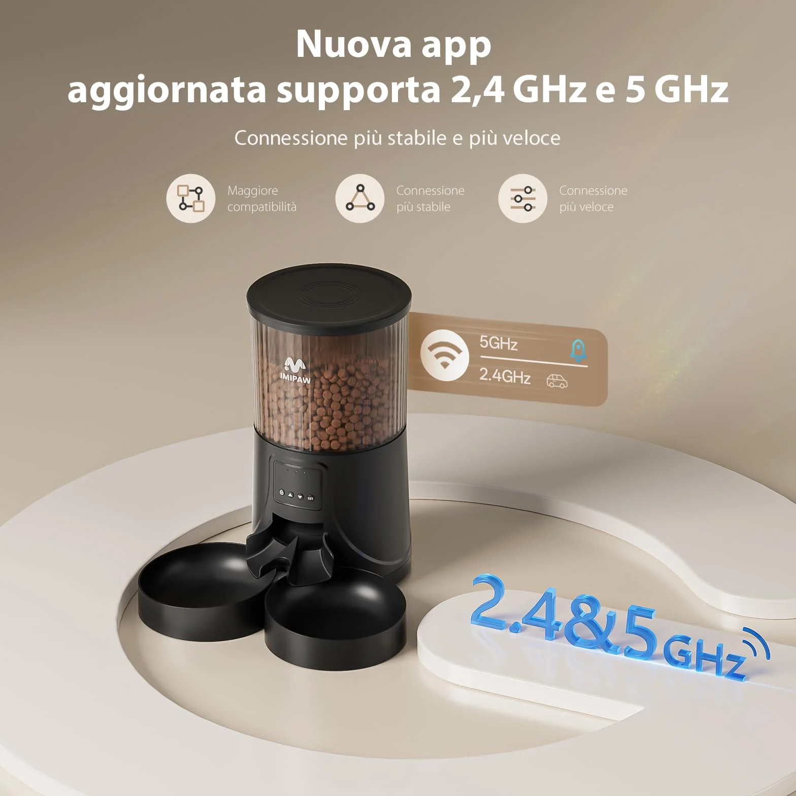 Automatyczny Dozownik Karmy dl Kota 4L – 2 Miska, 2.4G WiFi, Inteligentny Karmnik dla Psa, Programowalny Czas Karmienia, łatwa Obsługa i Czyszczenie, Kontrola APP, Dozownik Suchej Karmy