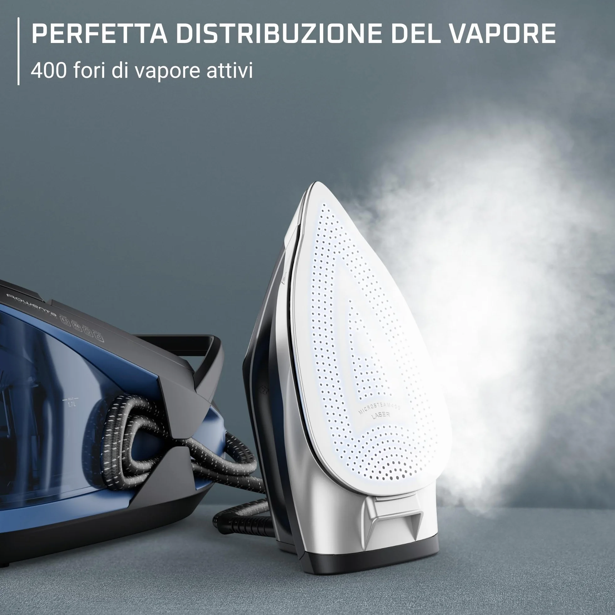 Rowenta VR8325 Turbosteam stacja parowa, 2600 W, 120 g/min stała para, dodatkowe uderzenie pary 350 g/min, szybkie nagrzewanie, zbiornik na wodę 1,7 l, system zapobiegający osadzaniu się kamienia