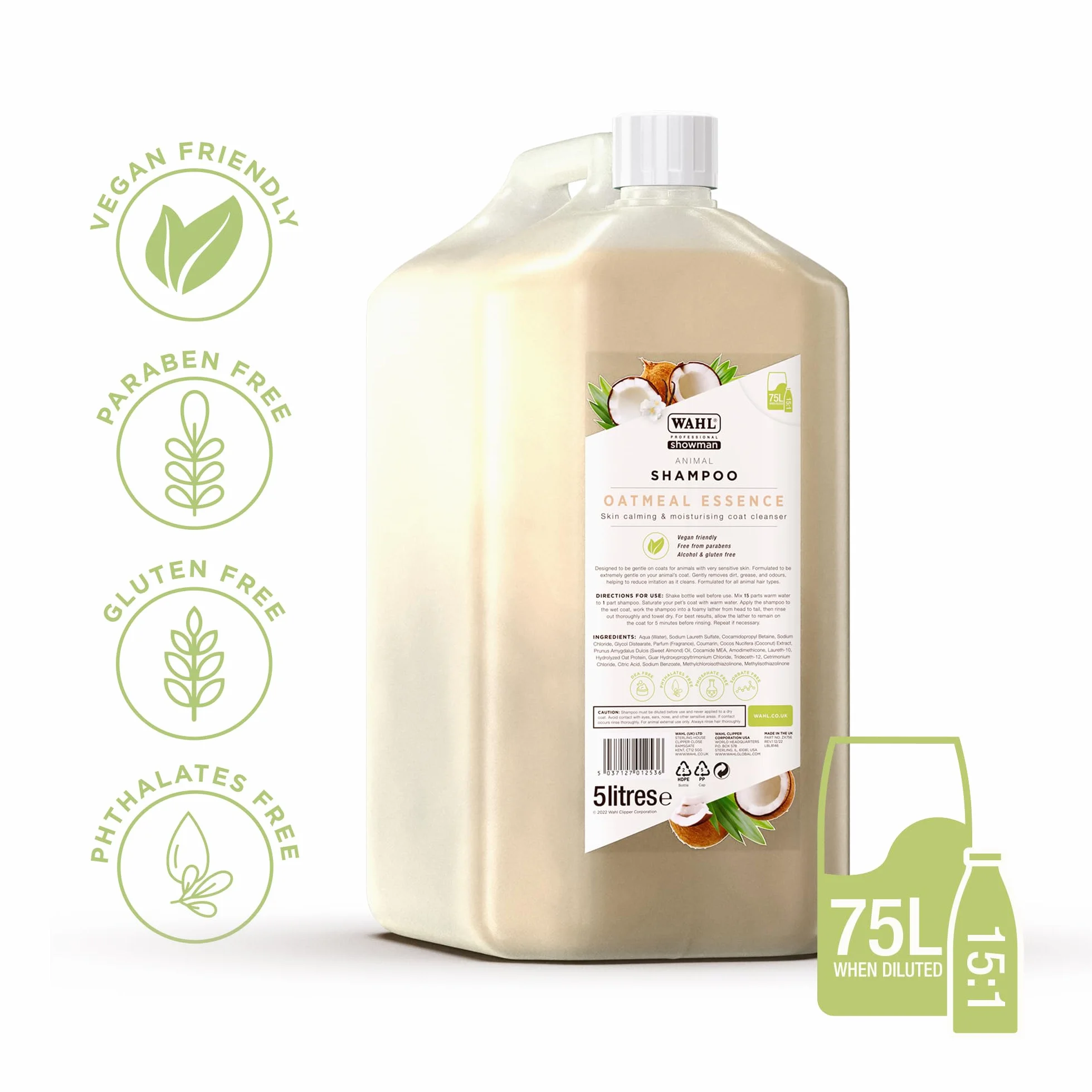 WAHL Szampon dla Psów Oatmeal Essence - 5L, Koncentrat 15:1, Naturalna Formuła, Wegański, Wrażliwa Sierść i Skóra