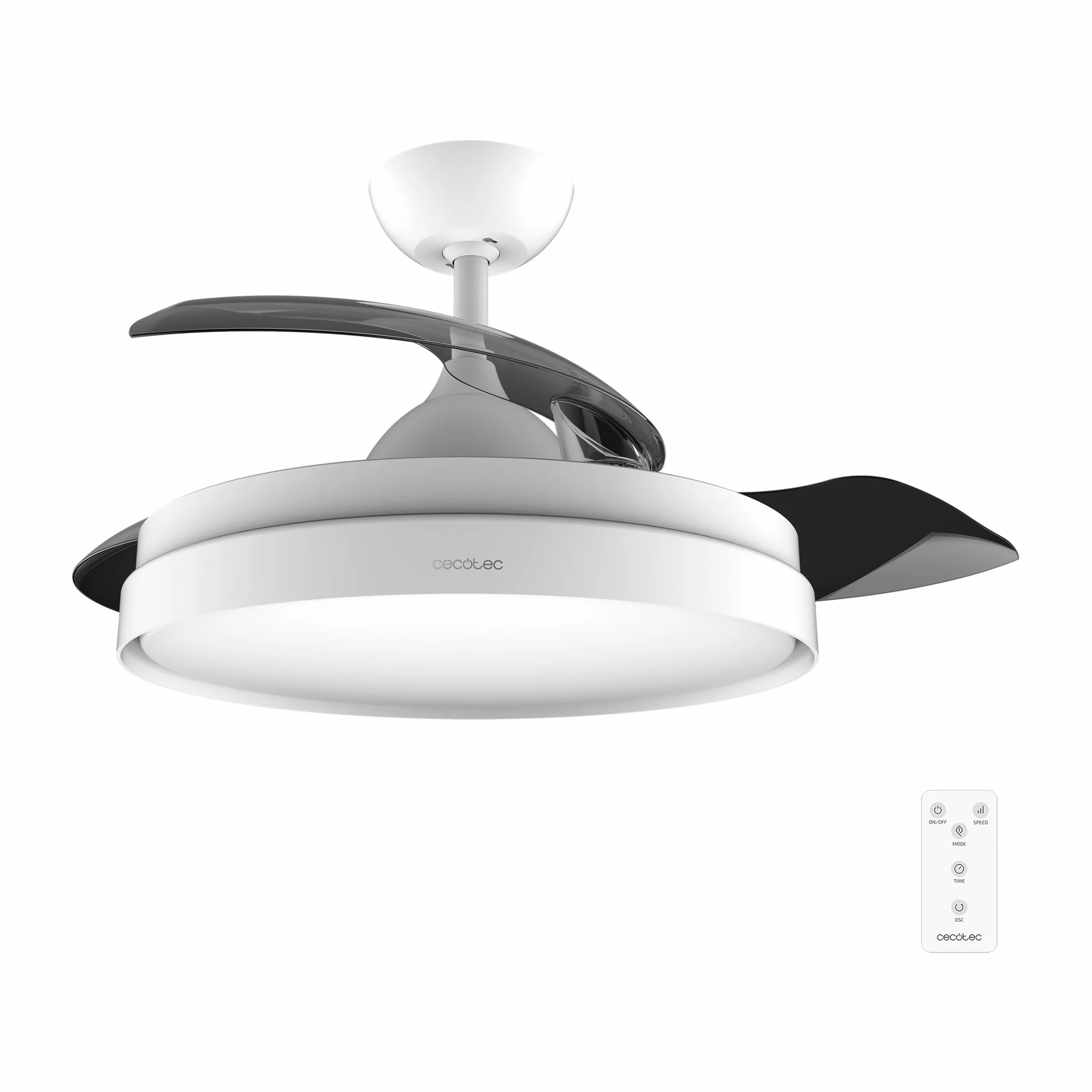 Cecotec Wentylator sufitowy ze światłem Energysilence Aero 4300 Invisible White. 35 W, 6 prędkości. Chowane łopatki. Pilot zdalnego sterowania. Timer. Wbudowane światło LED, regulowana intensywność