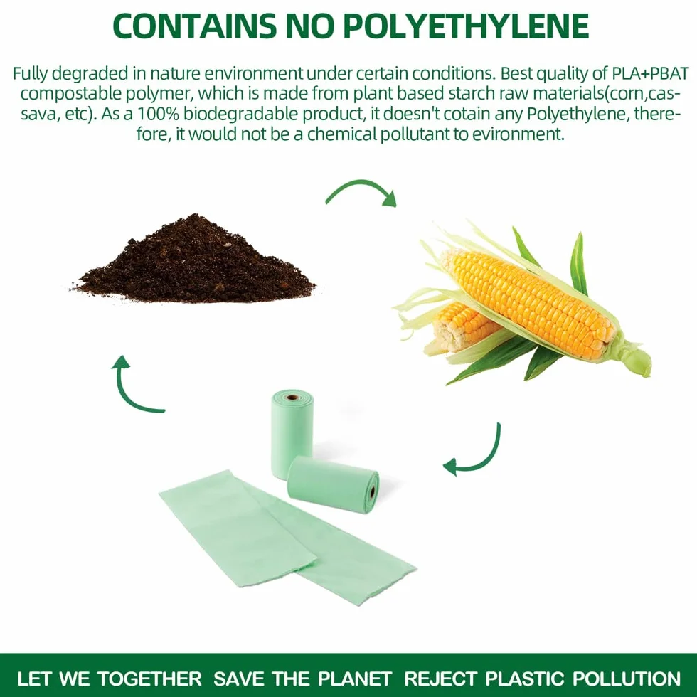 100% biodegradowalne worki na psie odchody, 300 worków, kompostowalne materiały na bazie skrobi kukurydzianej, bezzapachowe, certyfikat US BPI i EN13432 OK Compost