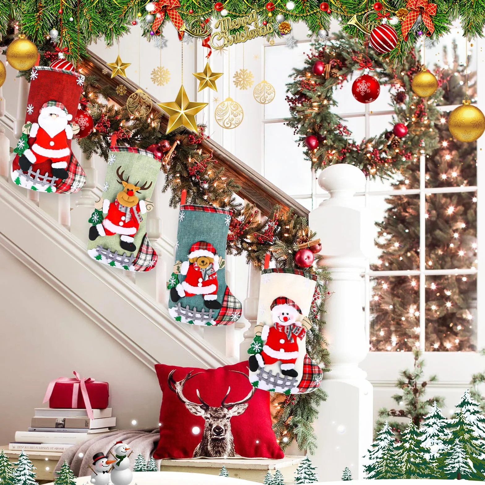 Zestaw skarpet Mikołaja, 2025 Nowe skarpety bożonarodzeniowe, buty Mikołaja do napełniania, skarpety bożonarodzeniowe do zawieszenia, Christmas Stocking Set, skarpety Mikołaja, dekoracja