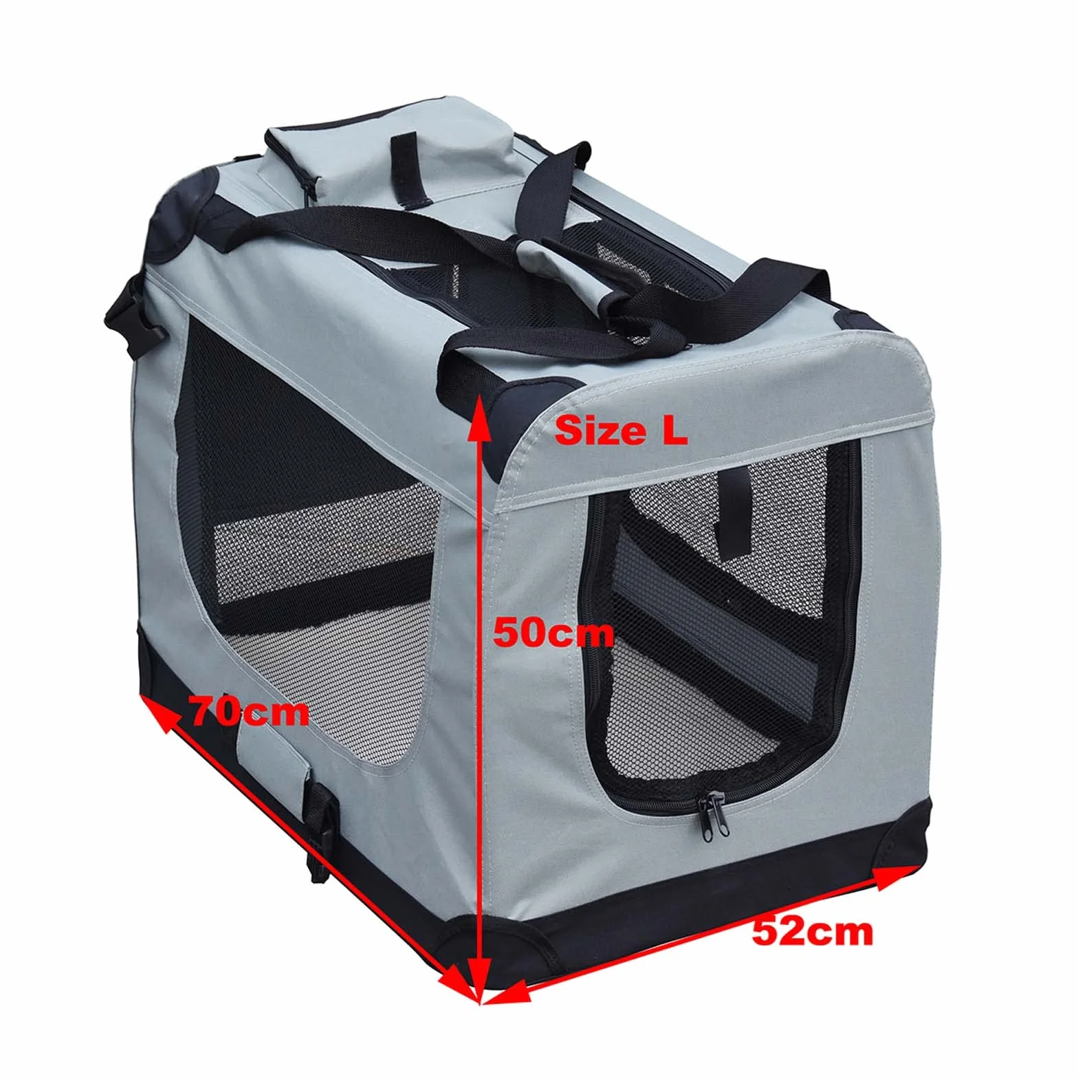 Fudajo Składany transporter dla psa i kota L (70x52x50 cm) szary, klatka transportowa z poduszką, lekka torba do samochodu dla zwierząt do max. 15 kg