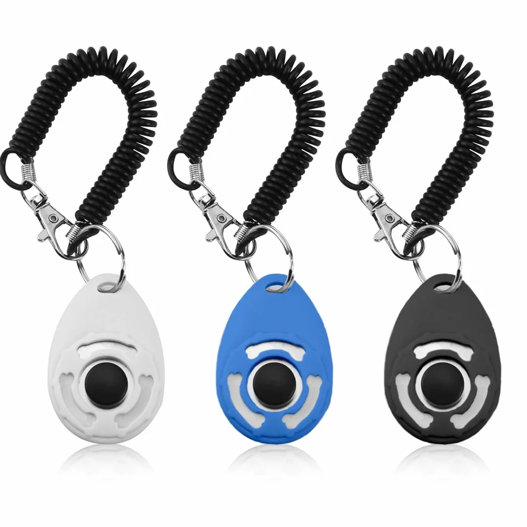 3 sztuki Clicker Training dla psów z dużym przyciskiem, szkolenie psów domowych, koni, kotów, psów (czarny, niebieski, biały)