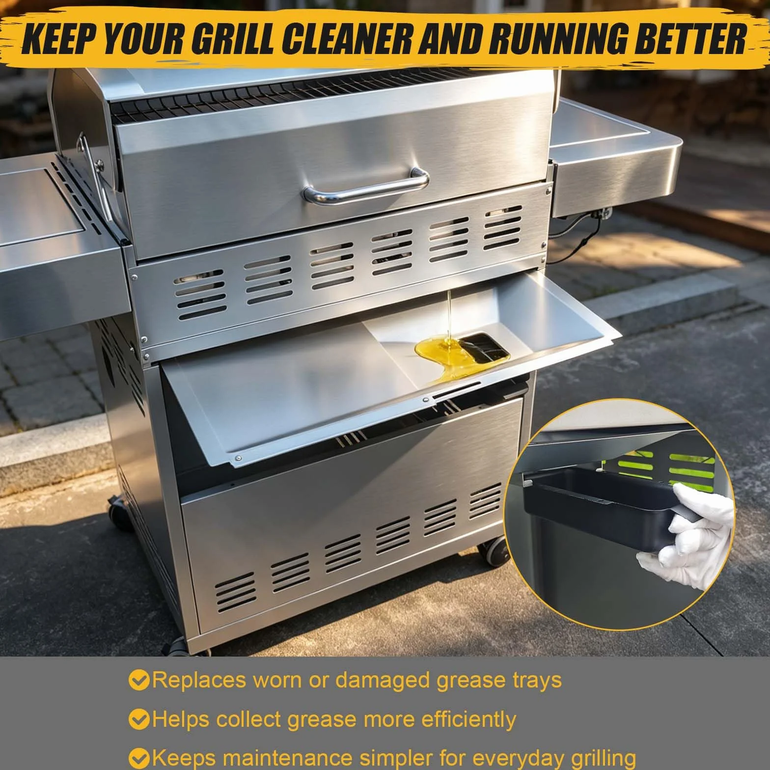 GFTIME Uniwersalna wanna na tłuszcz z tacką ociekową od 60 cm do 80 cm, regulowana patelnia ociekowa do grilla gazowego 3/4/5 palników firmy Charbroil, Dyna Glo, Nexgrill, Kenmore, Uniflame i wielu