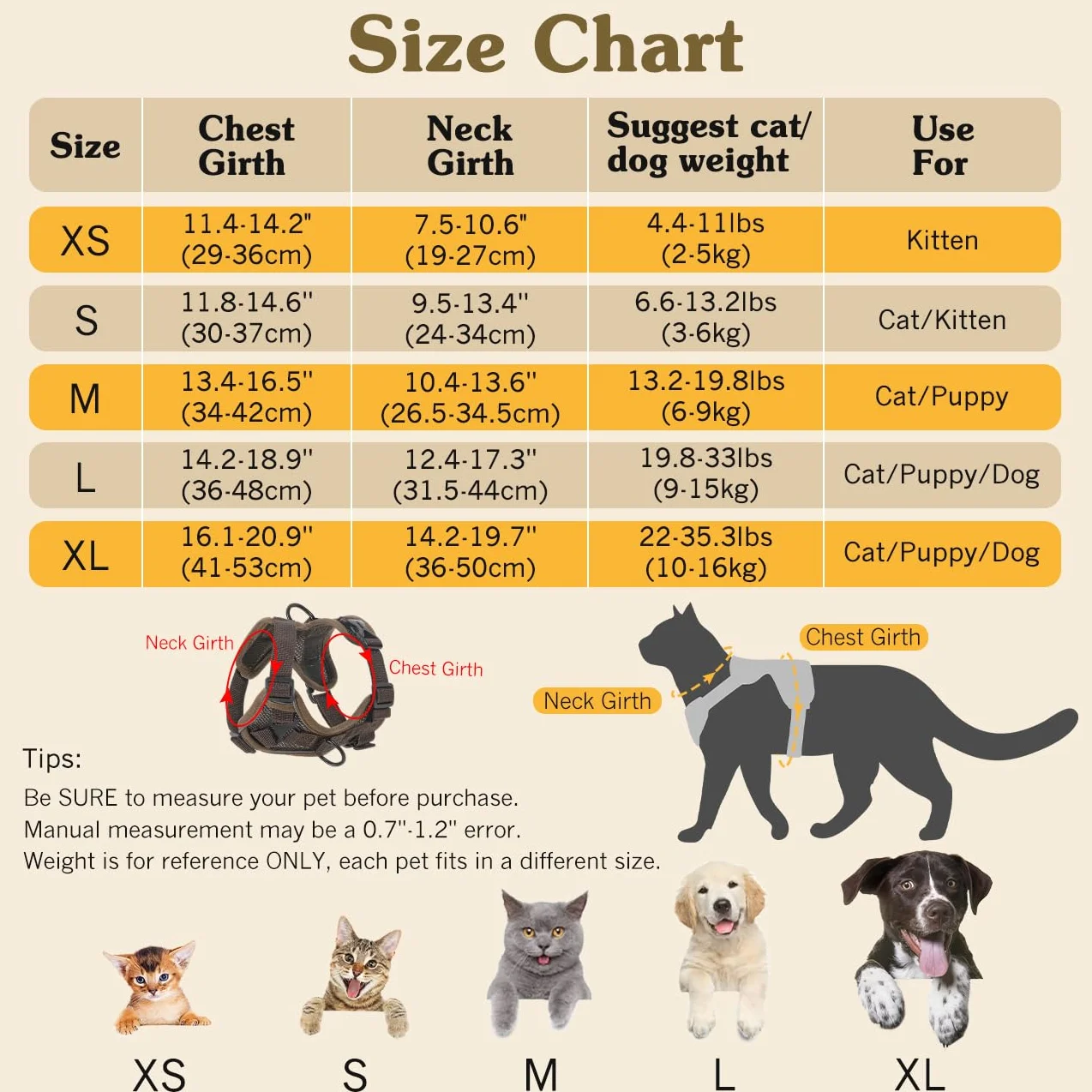 VavoPaw Cat Harness and Leash Set for Walking, Adjustable Kitten Vest Harness with Reflective Strip Breathable Mesh, Escape Proof Soft Pet Safety Vest for Cats, Kittens, Puppies, M Coffee