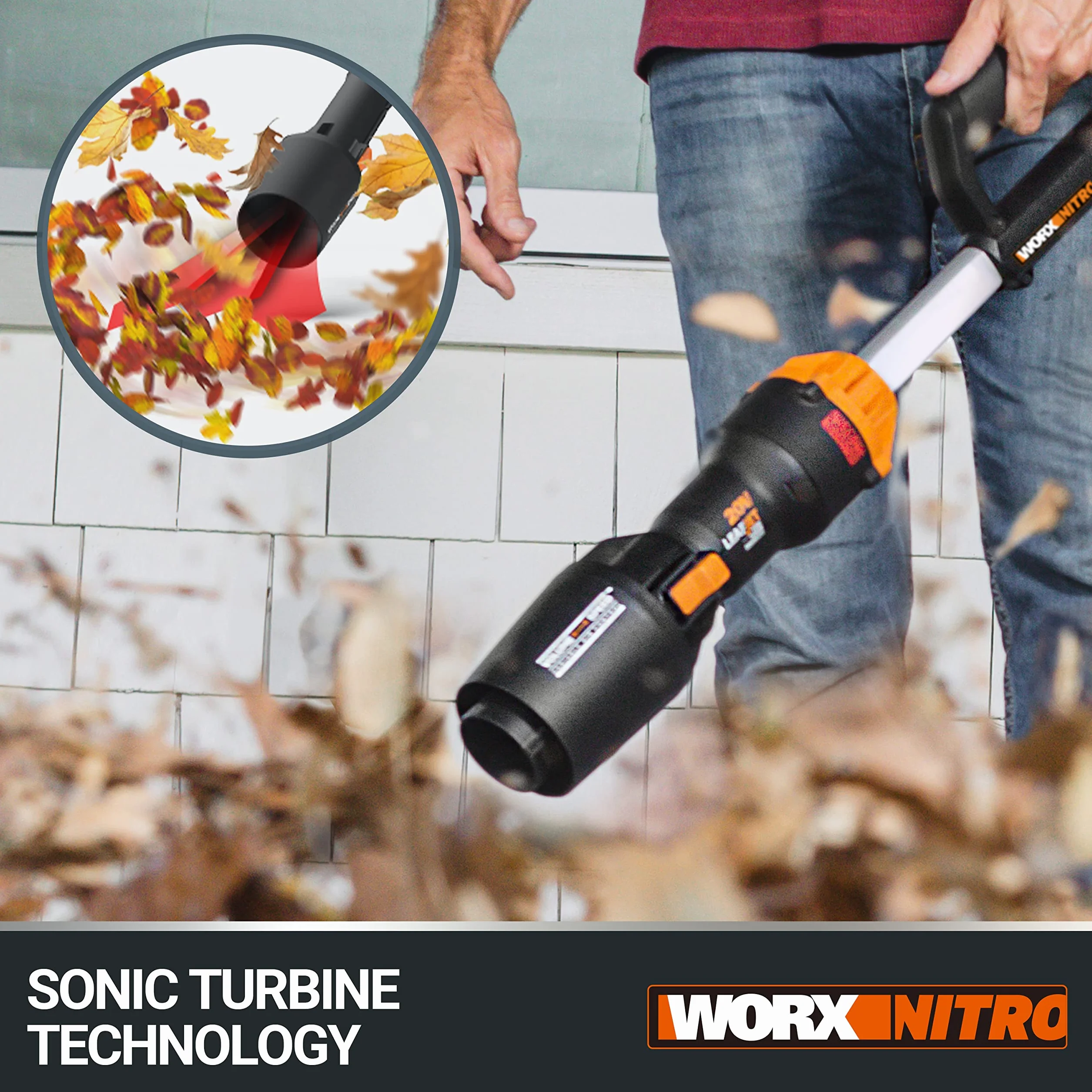 WORX Nitro PowerShare, 18 V (20 V MAX) akumulatorowa dmuchawa do liści, silnik bezszczotkowy 2.0, maks. prędkość powietrza 209 km/h, sterowanie 2-biegowe, tylko zwykłe narzędzie, WG543E.9