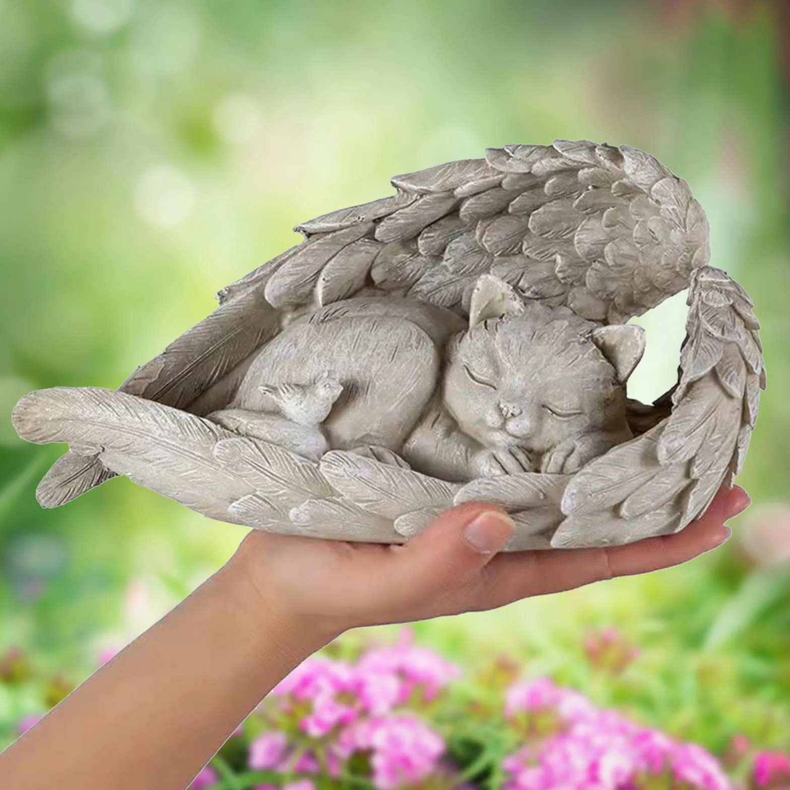 Statuetka na nagrobek kota, anioł, statuetka pamiątkowa, ozdoba dla kota, anioł, zwierzę domowe, pomnik, znacznik, hołd, statuetka do ogrodu, nagrobków lub dekoracji trawnika