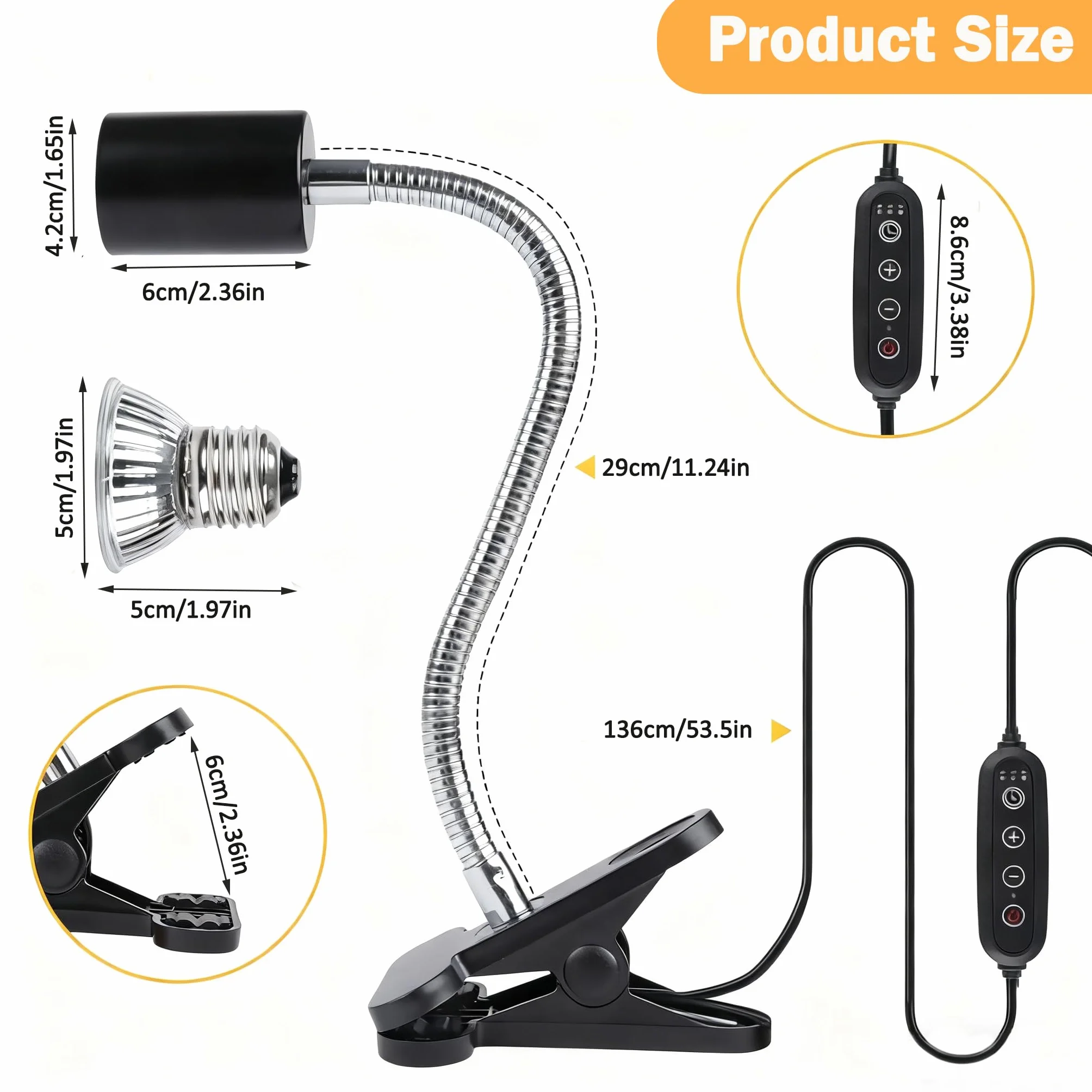 Lampa grzewcza do terrarium UVA UVB 25W+50W E27 dla żółwi, jaszczurek, gadów