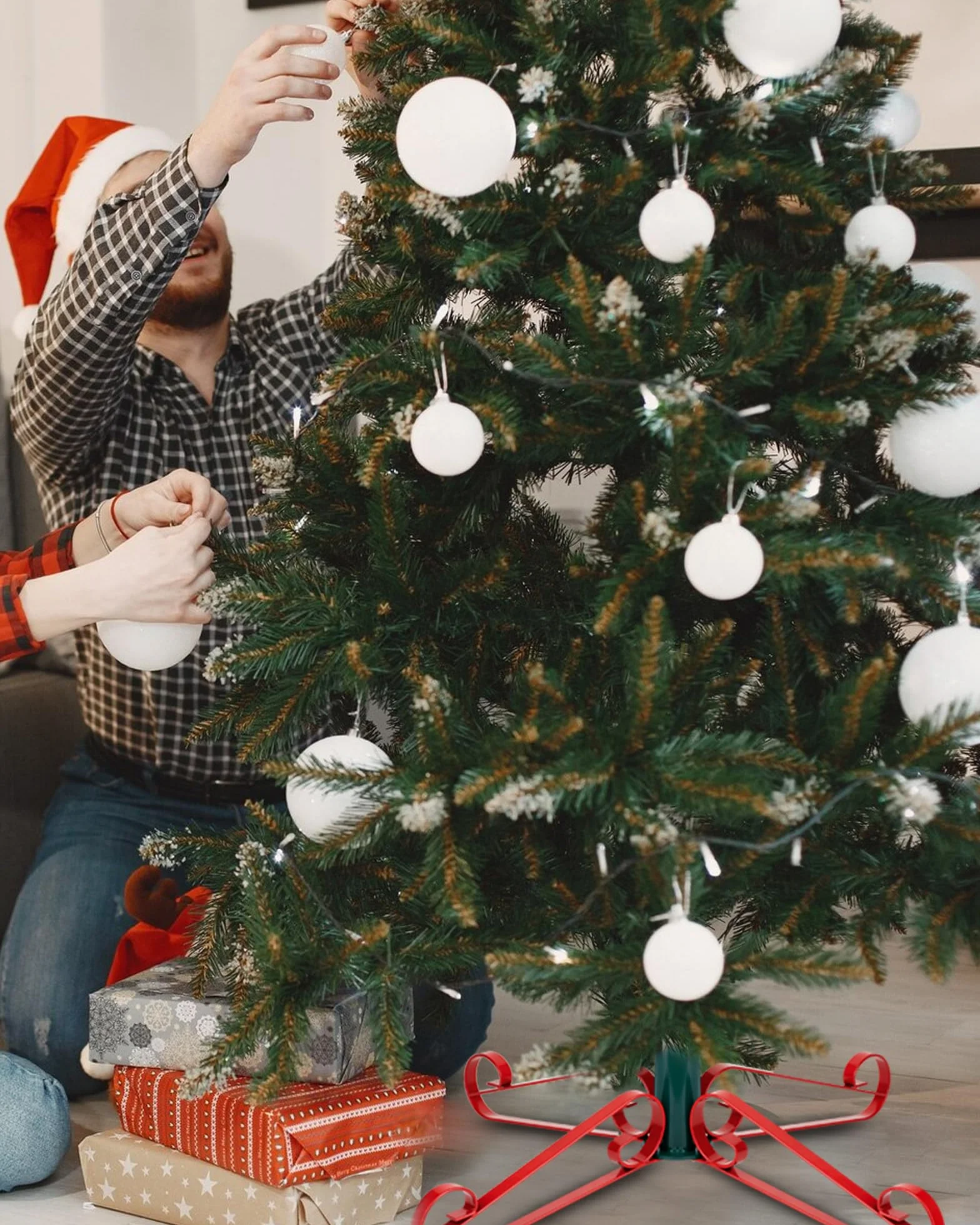 PUDO Stojak na choinkę, stojak na choinkę: Grace Artificial Christmas Tree Stand zielony i czerwony