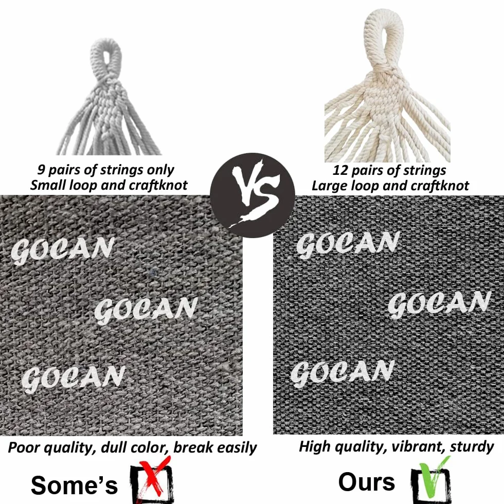 GOCAN Hamak na zewnątrz, 2 osoby, 220 x 150 cm, całkowita długość 330 cm, obciążenie 300 kg, płótno, bawełniany hamak do ogrodu, do wewnątrz, na balkon, dla dzieci, ciemnoszary, XXL