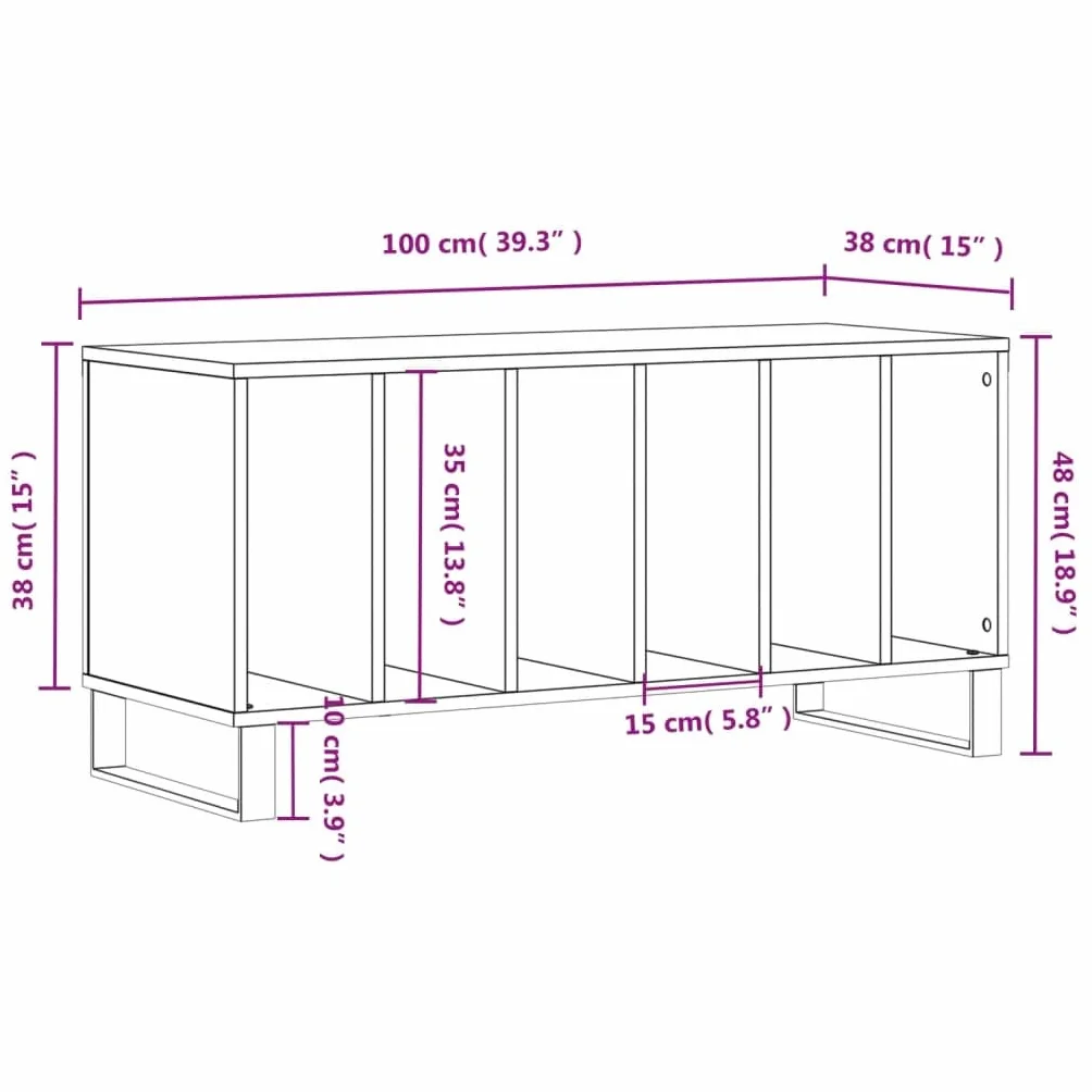 Hothingwell Szafka na płyty winylowe drewno konstrukcyjne 100 x 38 x 48 cm, szafka do przechowywania LP z wytrzymałym blatem do gramofonu i żelaznymi nóżkami