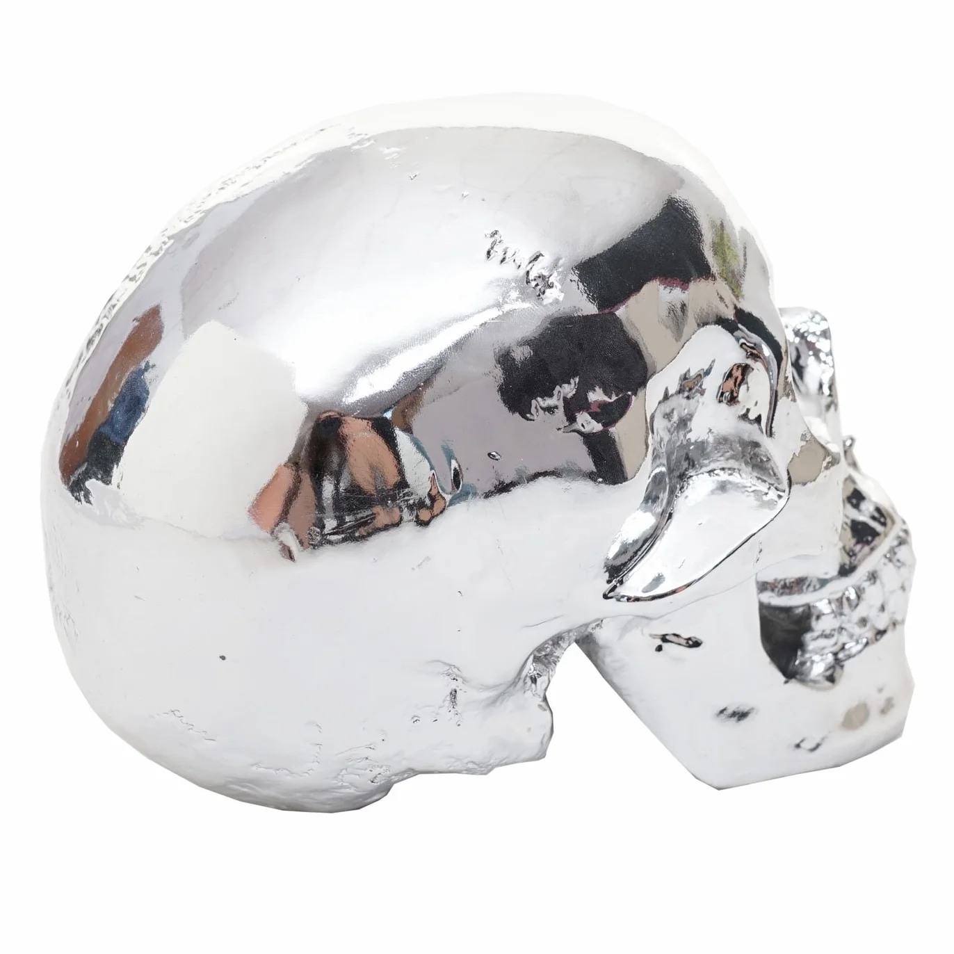 Mendler Deko Totenkopf HWC-T921, rzeźba z żywicy poliestrowej, czaszka, do domu i na zewnątrz, 18 cm, srebrny połysk wysoki
