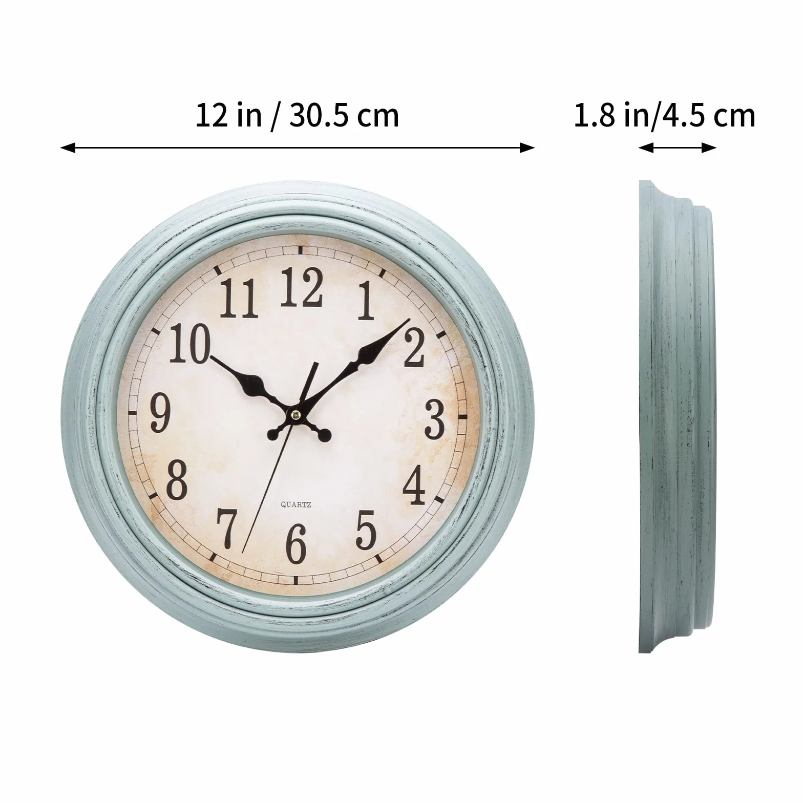 ACCSHINE Zegar stylu vintage, cichy, 30 cm, cyfry rzymskie, kwarcowy, duża bateria, łatwy do odczytania, do pokoju, domu, kuchni, biura, szkoły, sypialni (zielony vintage)