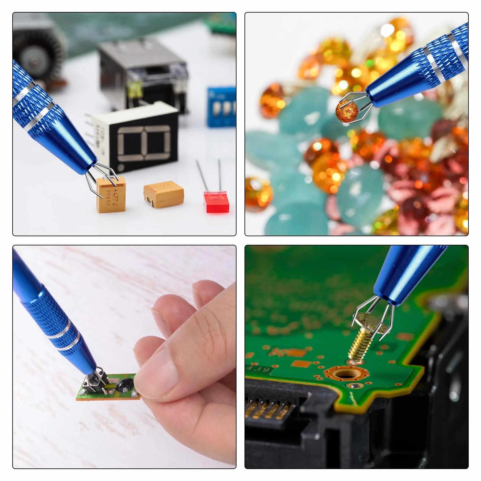 QUARKZMAN 4-pazurowe narzędzie do pick-up tool chwytak ze stali nierdzewnej jubiler pick-up Tool 4 ząbki chwytak do elementów elektronicznych chipów, czerwony