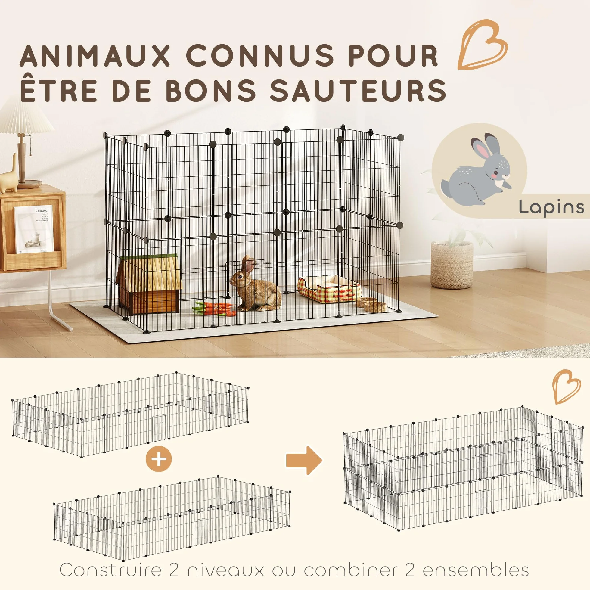 PawHut Obudowa dla zwierząt 24 panele stalowa kratka 120 x 60 x 80 cm czarna