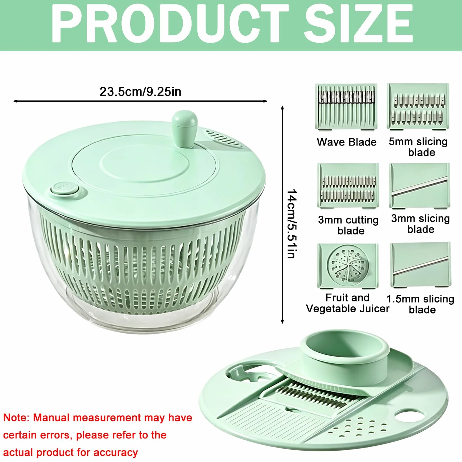 Salad Spinner wirówka do sałaty z pokrywką, wielofunkcyjna miska do sałaty z 6 ostrzami, deska do krojenia, idealna do mycia i krojenia warzyw i owoców, separator żółtek jaj
